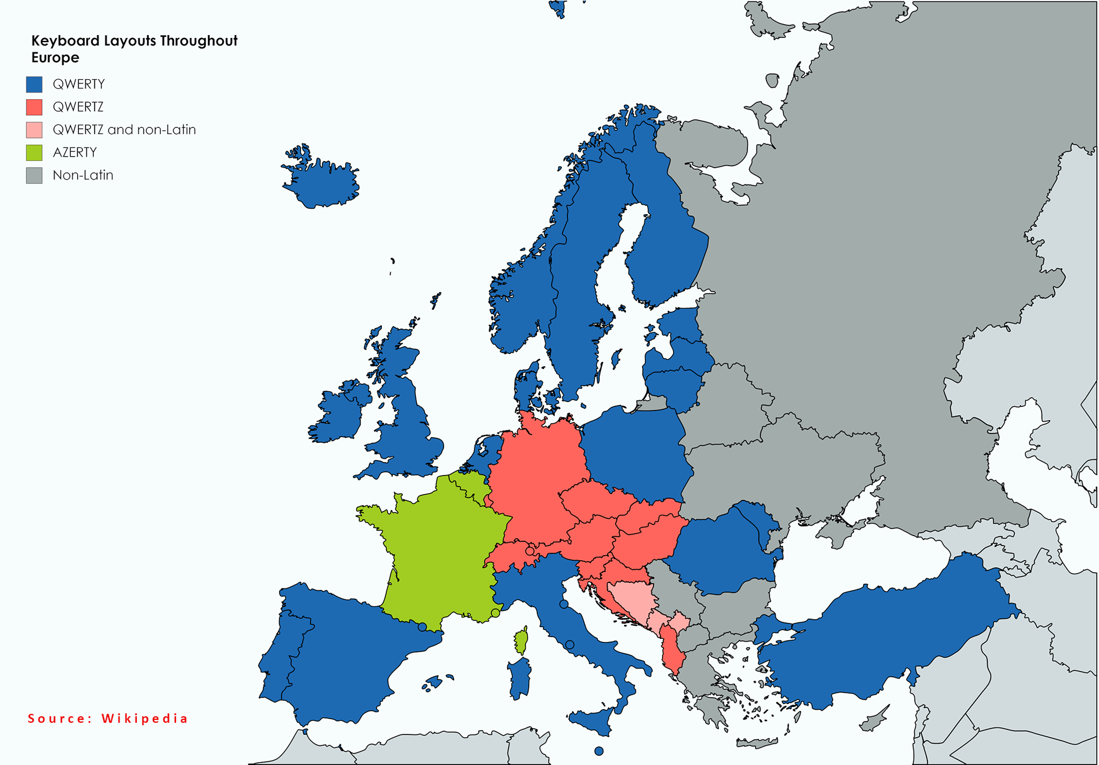 map of keyboard layouts in Europe