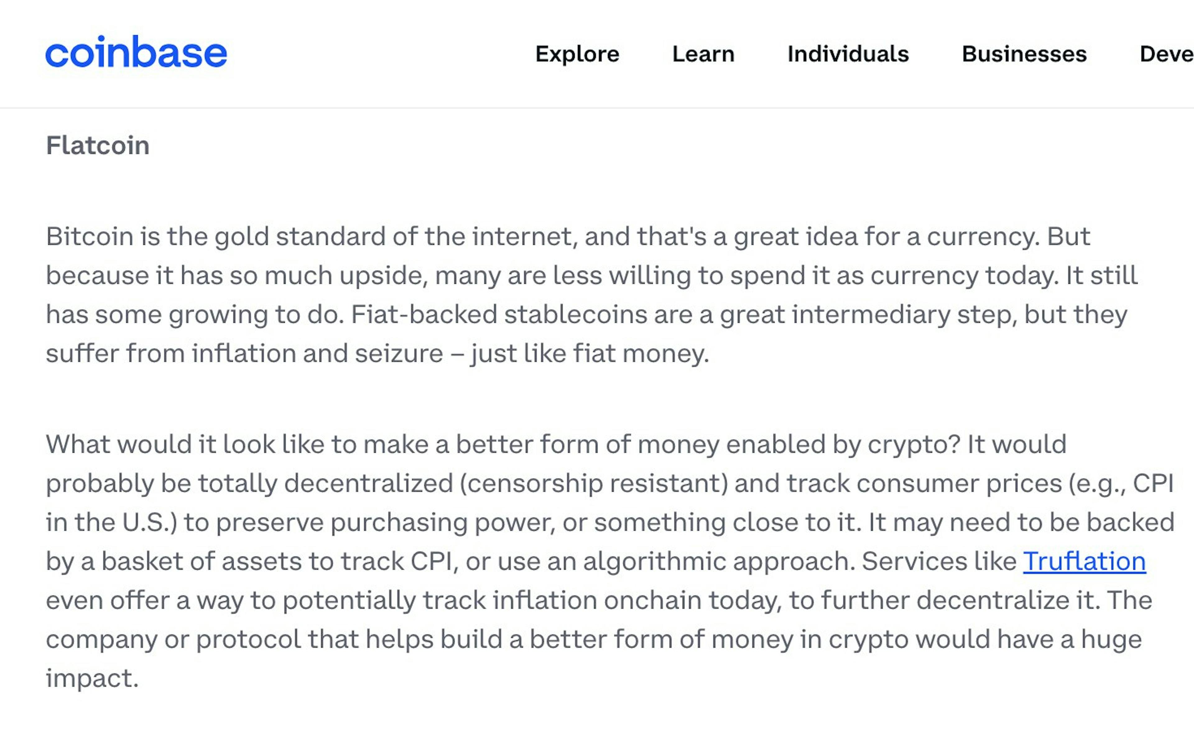 Screenshot of Flatcoin idea from coinbase