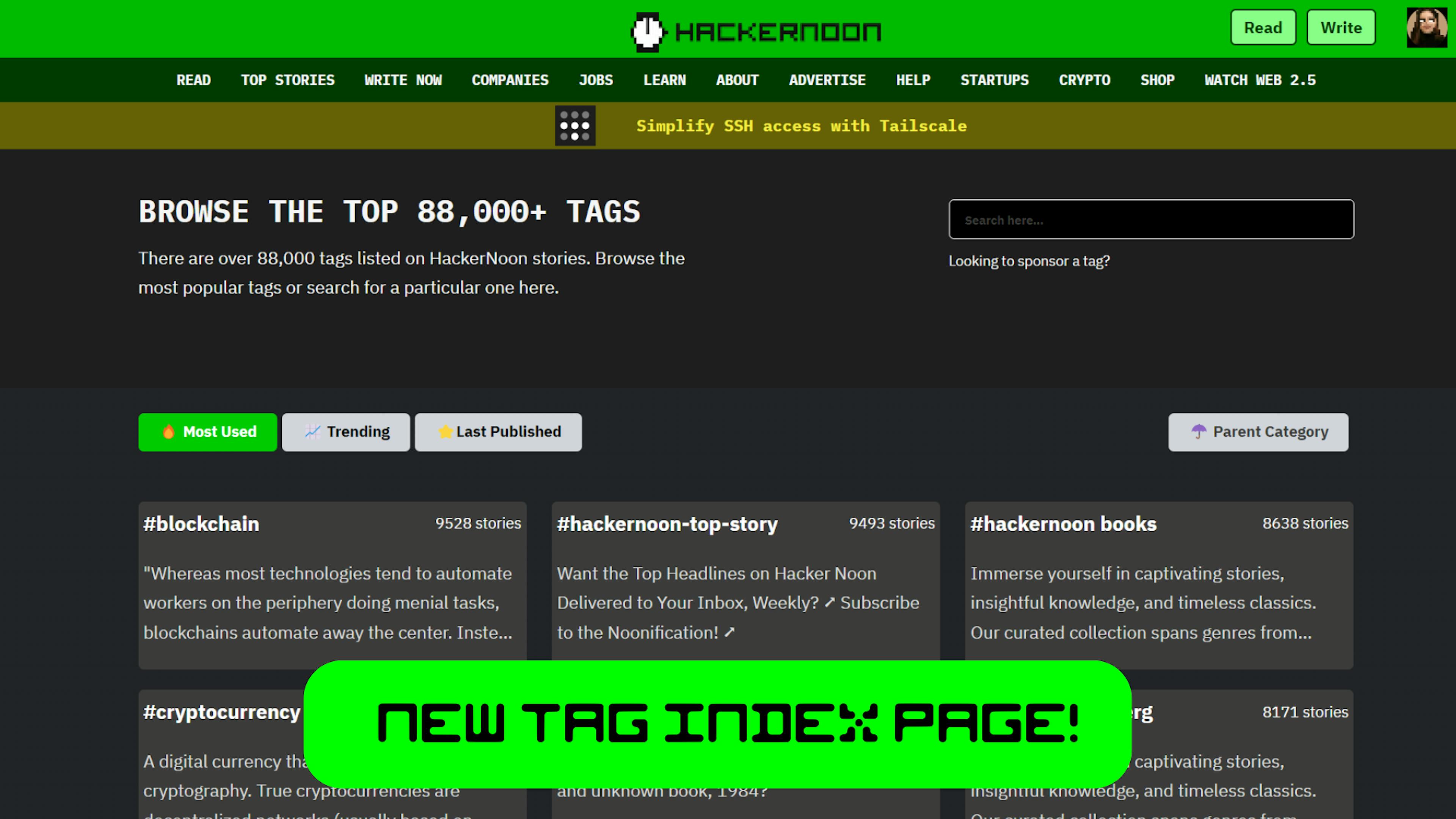 featured image - Tagception: mergulhe mais fundo com a pesquisa de tags aprimorada do HackerNoon!