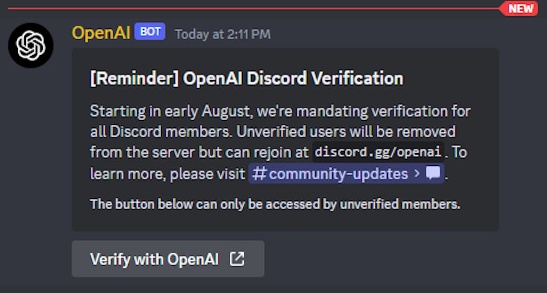 Discord verification/link mandate in one of the few places to get support for ChatGPT. When is the retina scan?
