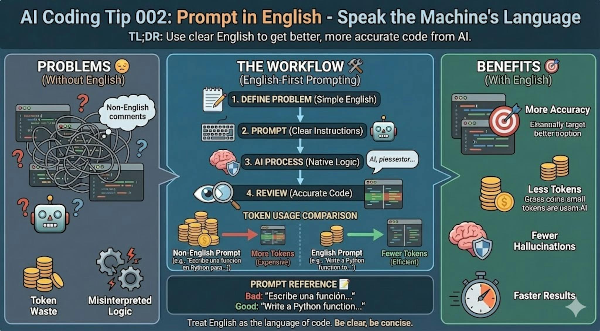 featured image - AI Coding Tip 002 - Speak the Model’s Native Tongue