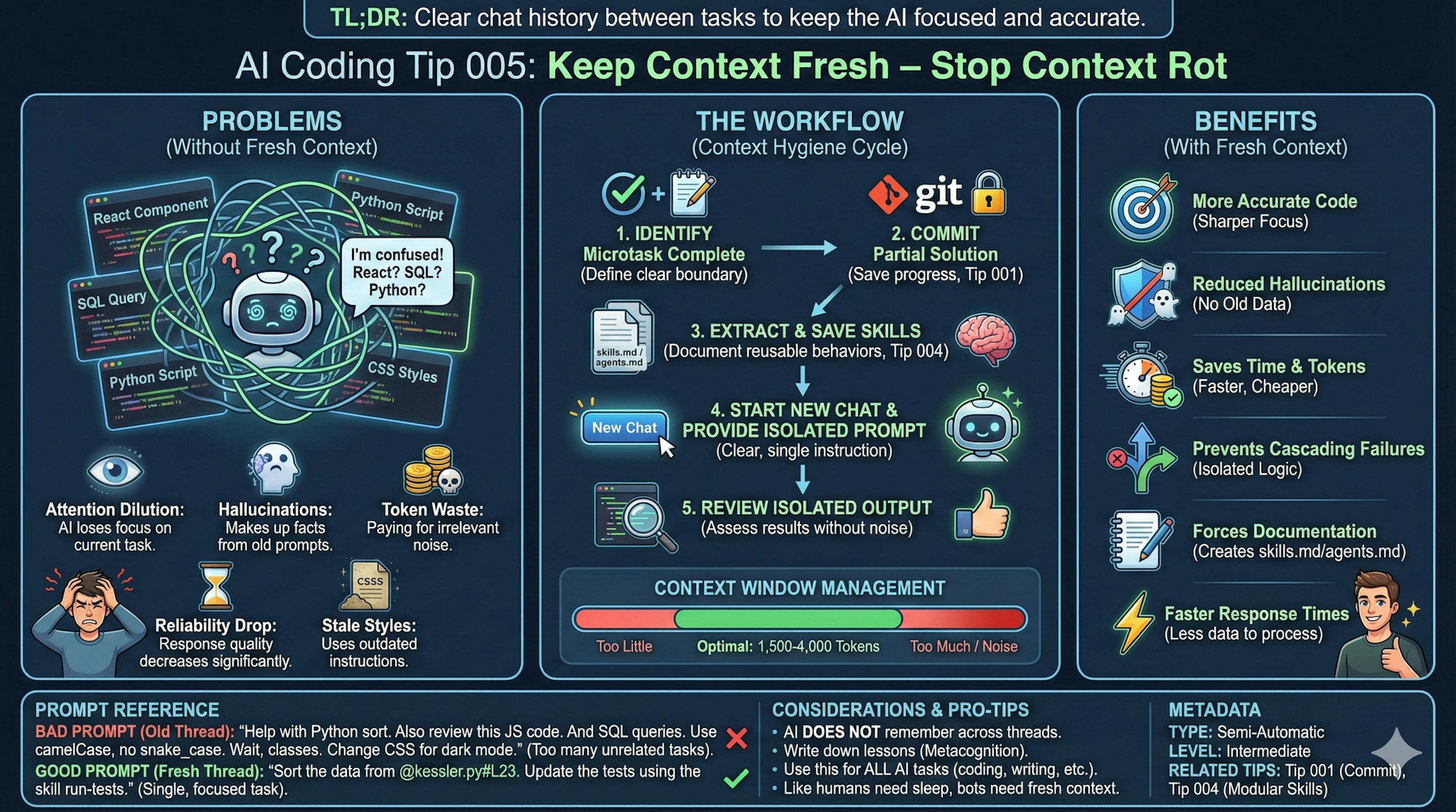 featured image - AI Coding Tip 005 - How to Keep Context Fresh