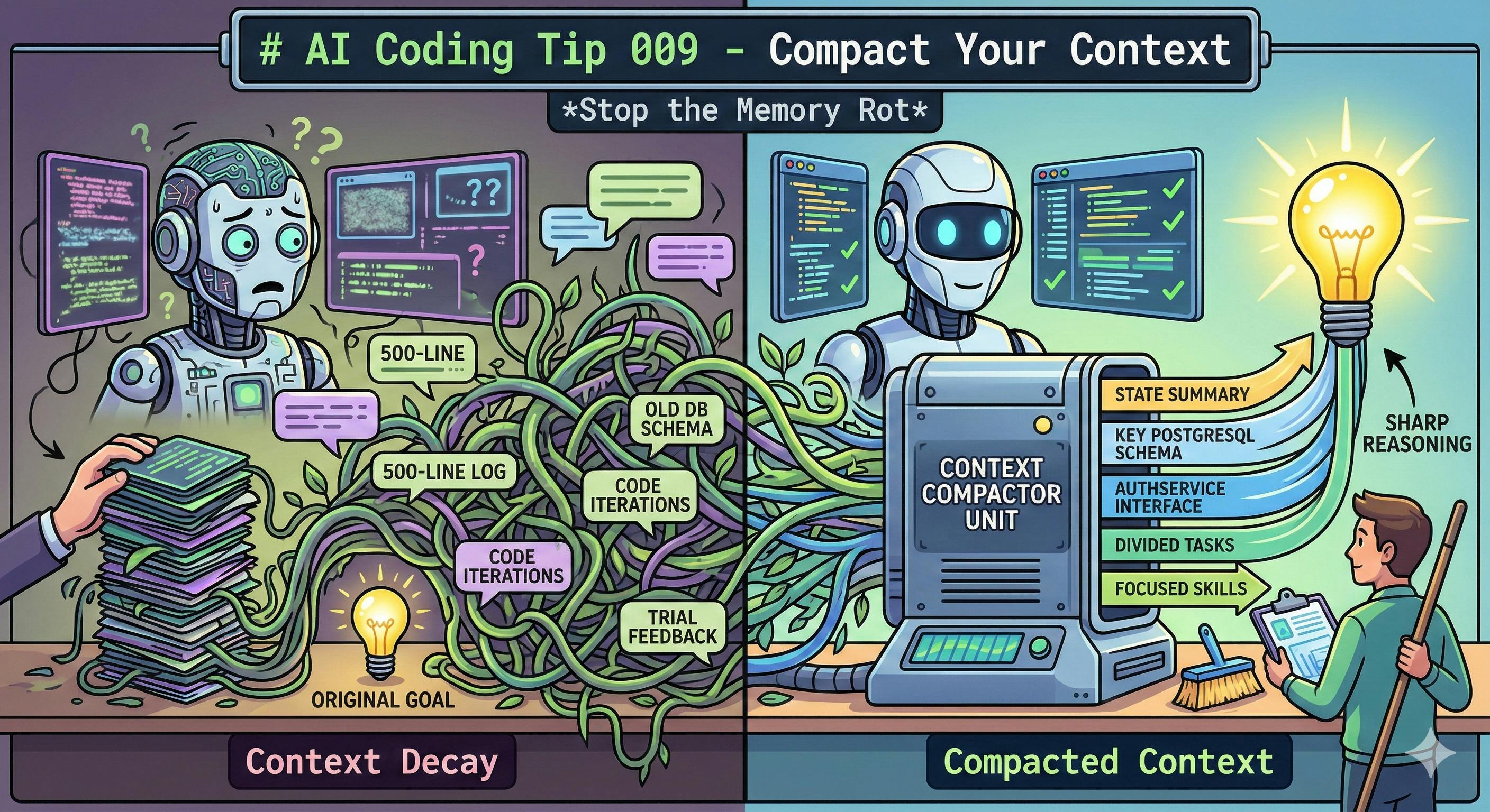 featured image - AI Coding Tip 009 - Why You Should Compact Your Context