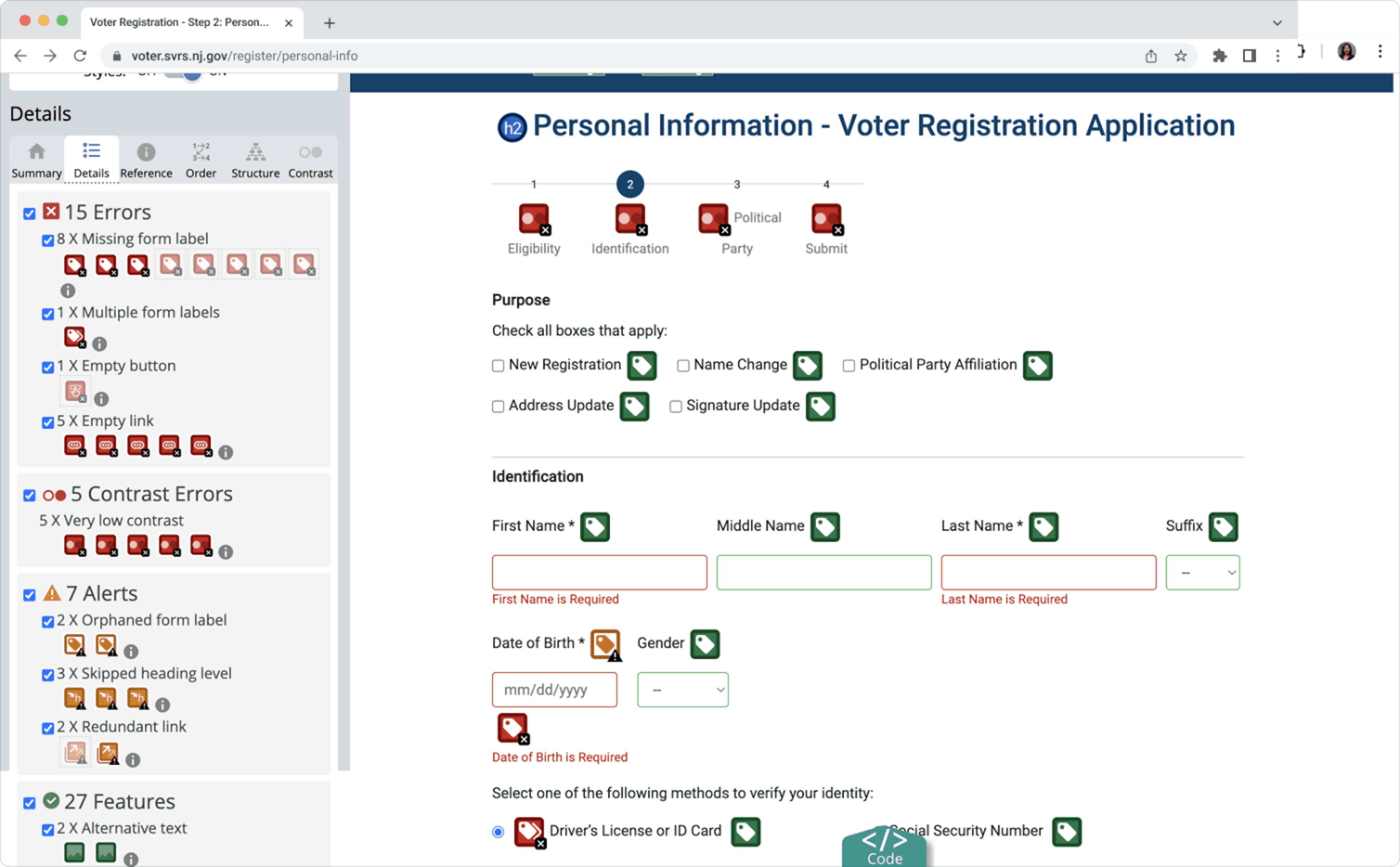 Form Label Scan Results: 15 Missing Form Labels Identified on the New Jersey Website