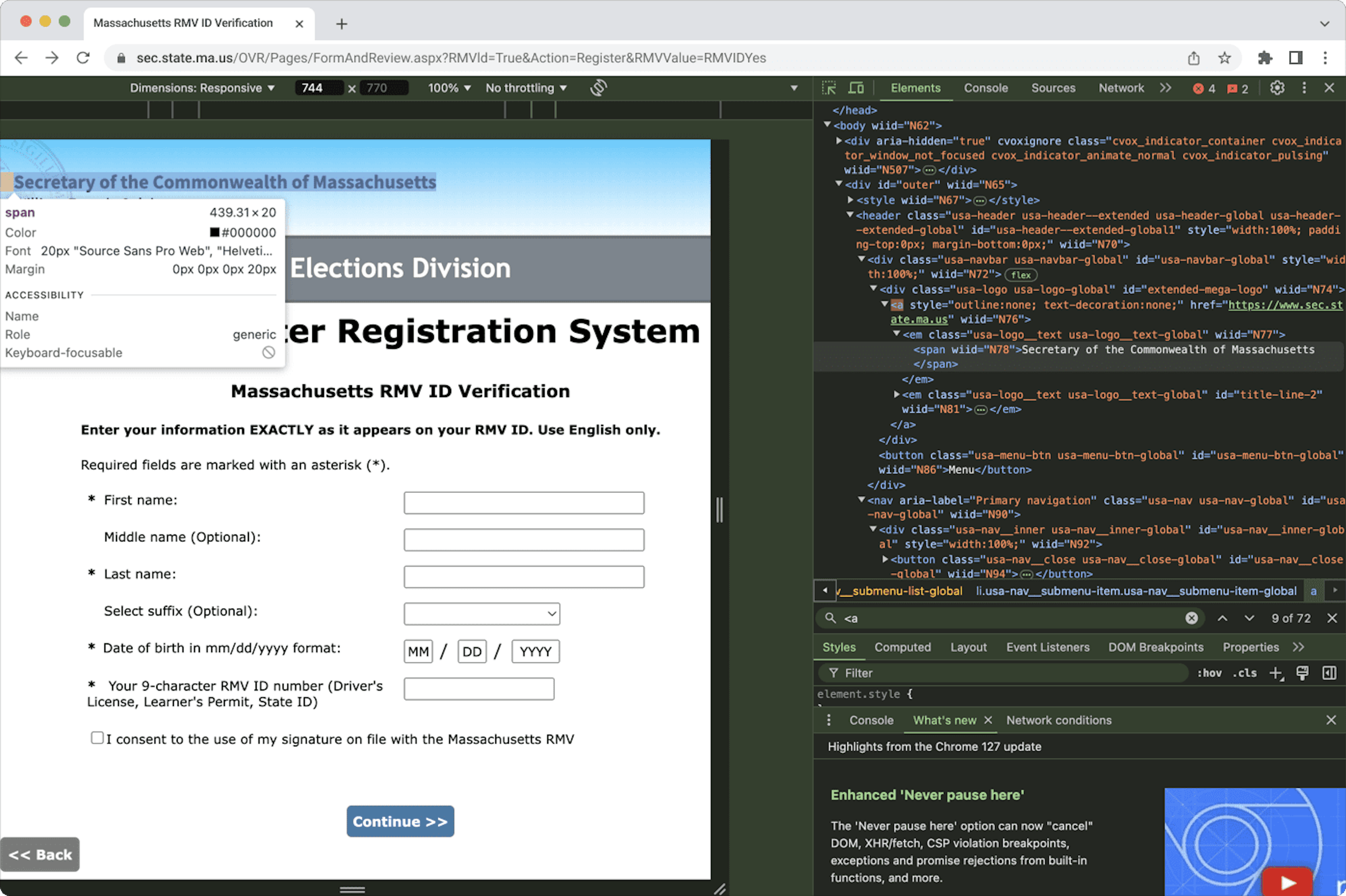 Link Purpose Verification: Links Without Description are found on the Massachusetts Website