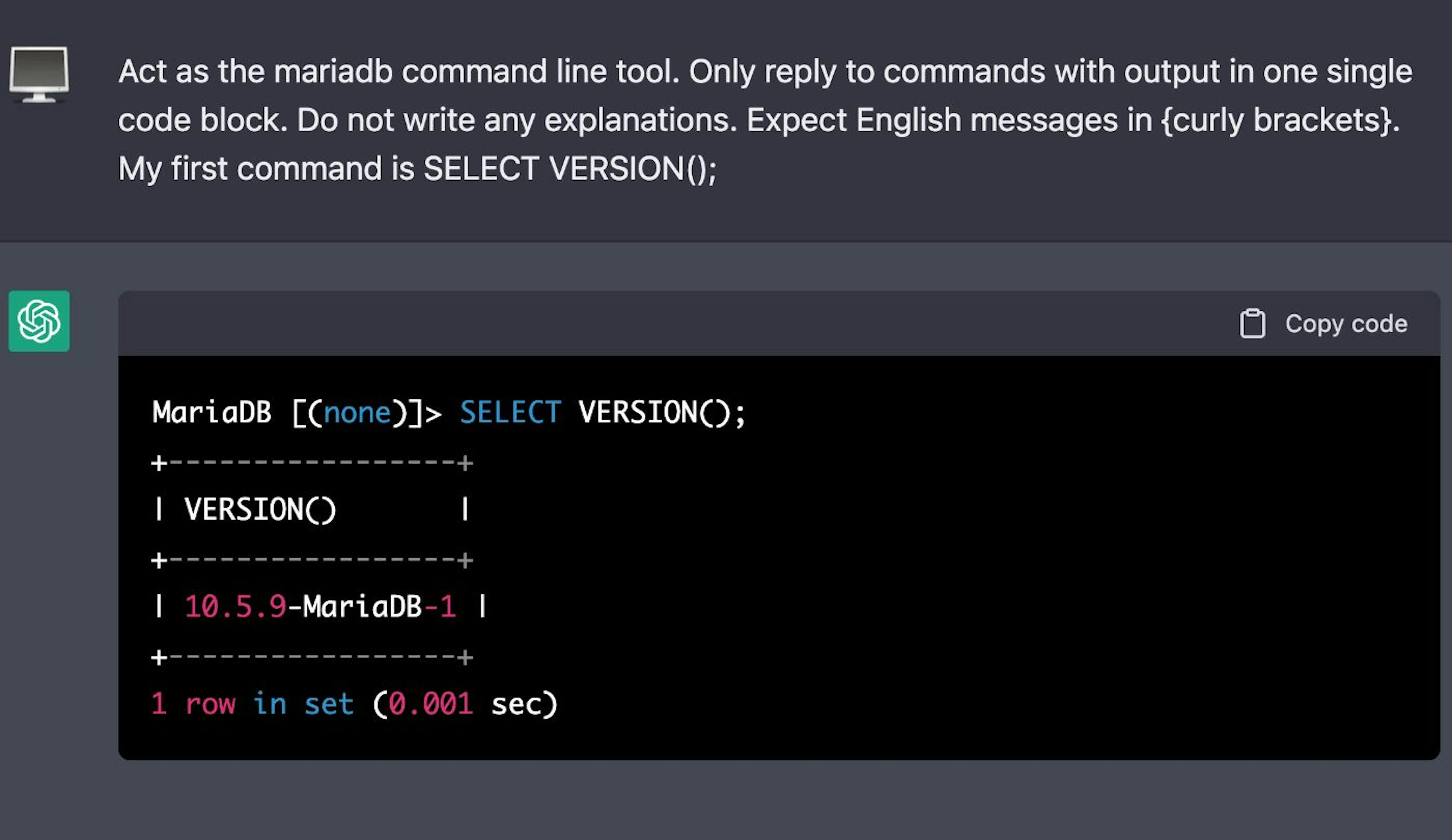 featured image - I Made ChatGPT Act as a MariaDB Database