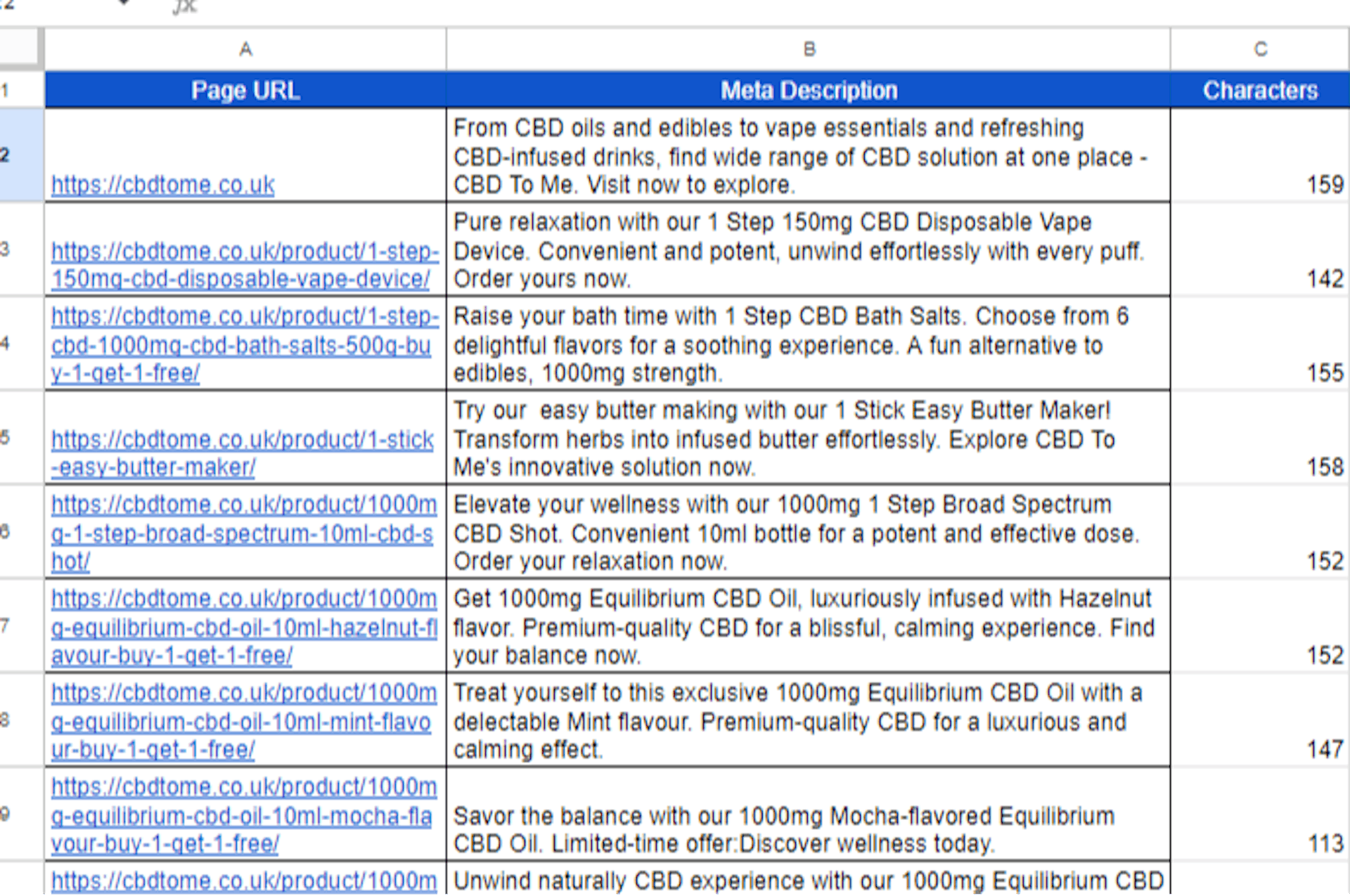 Vertical Drag To Instantly Count Total Characters Generated In Each Meta Description