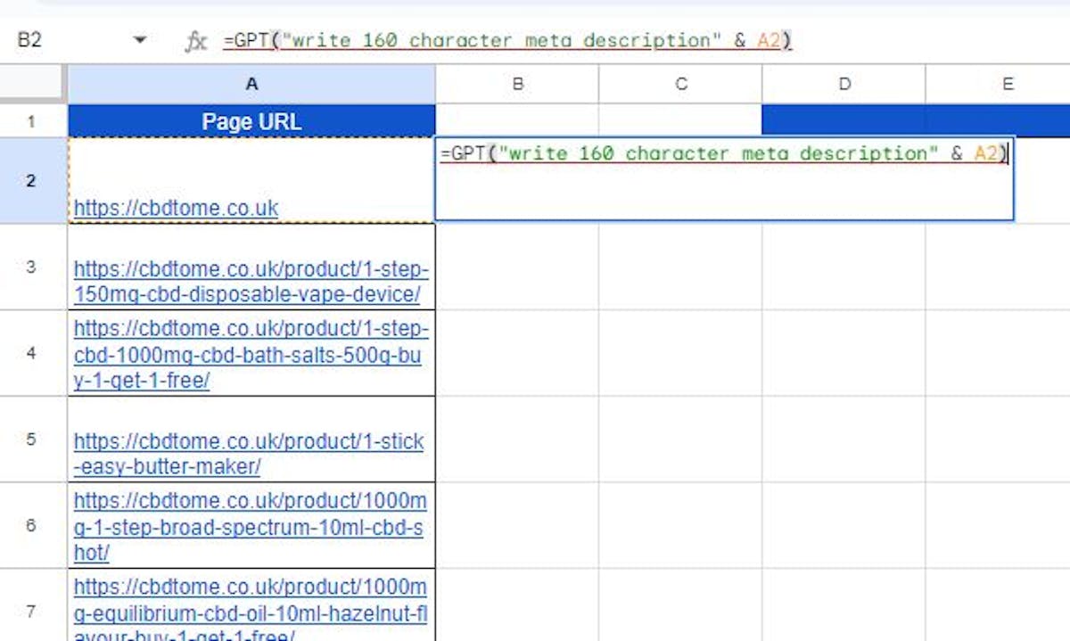 Formula To Use GPT Function on Excel Sheet