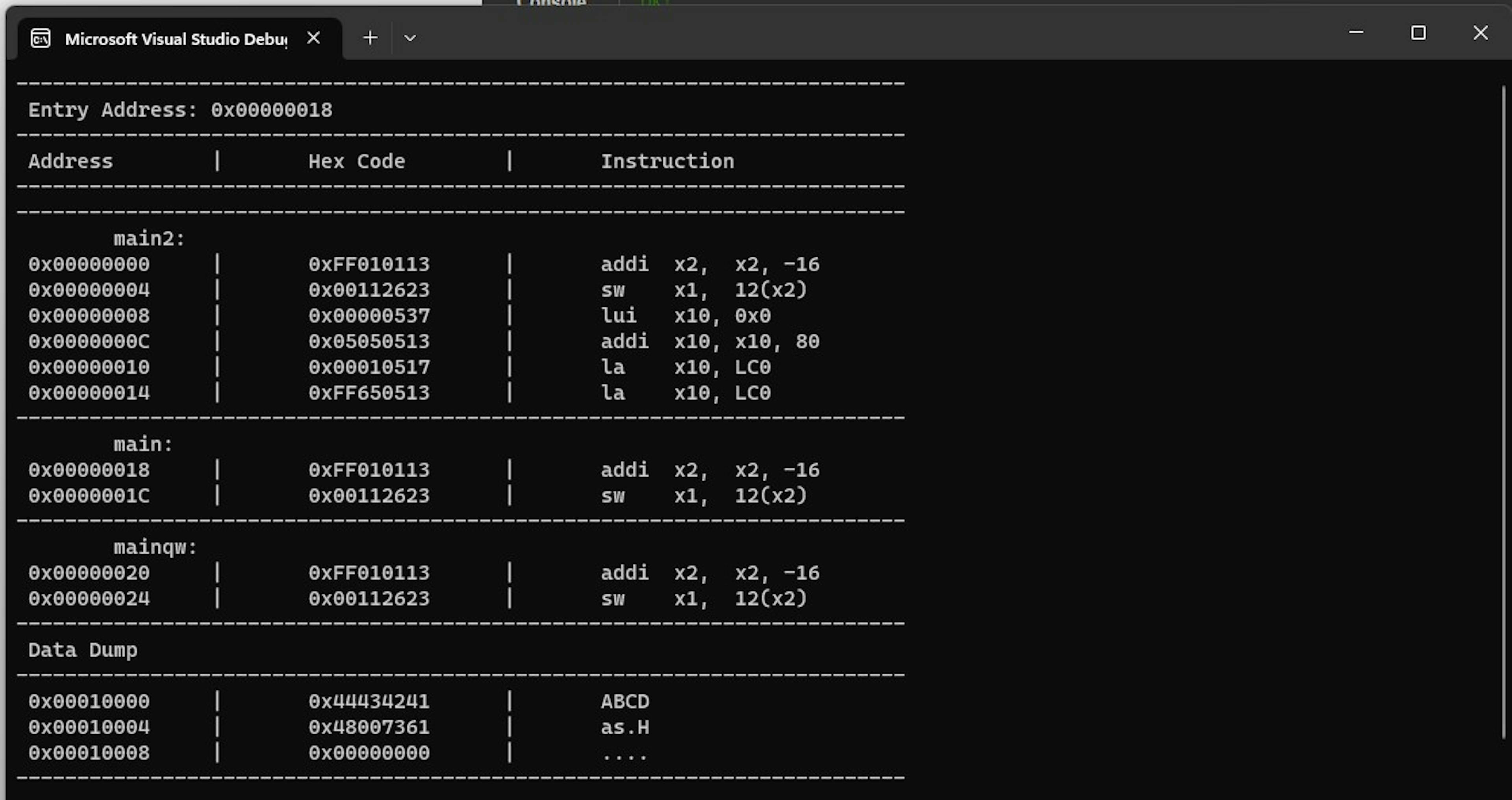 output of SharpRISCV console