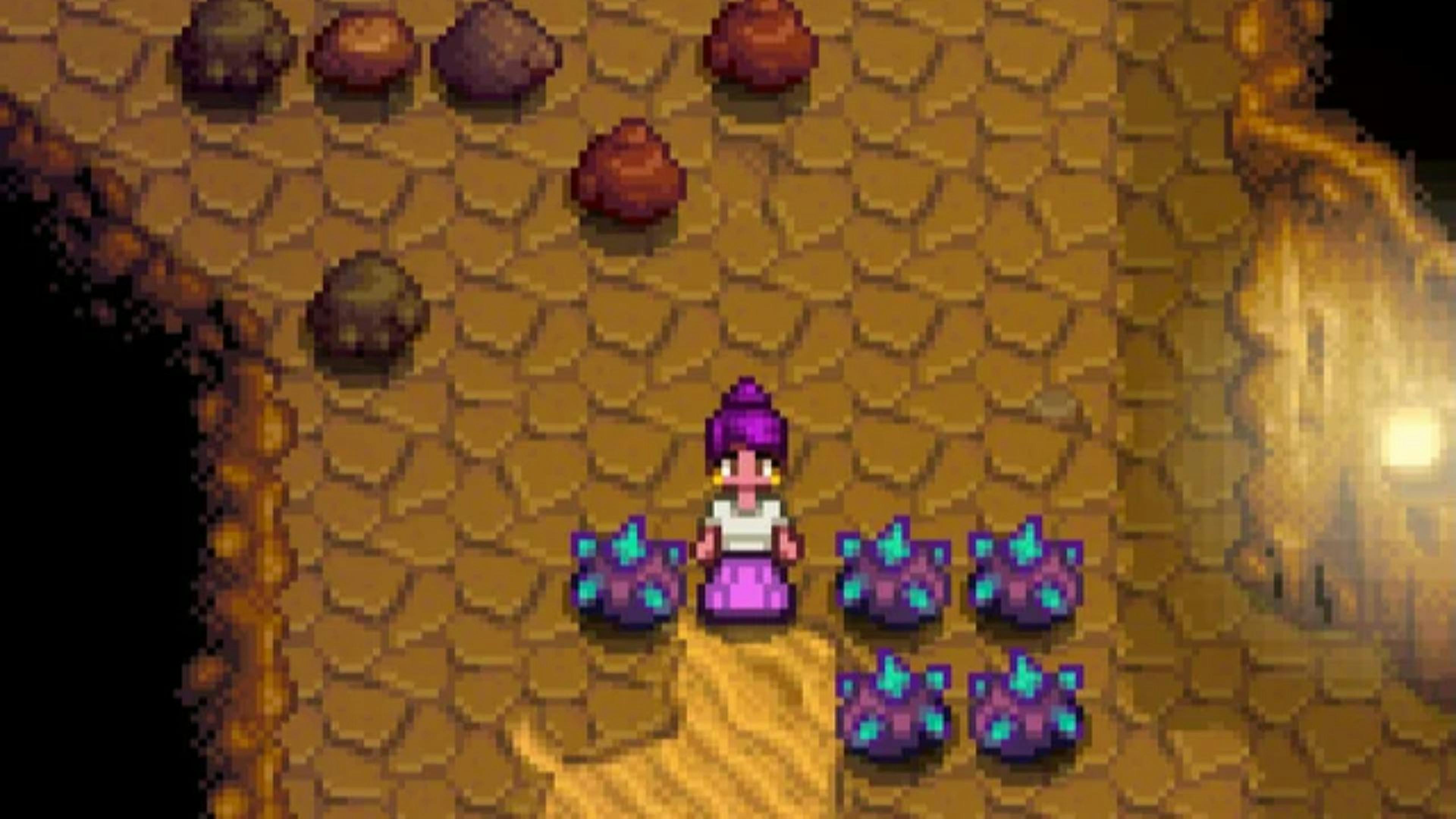 Finding iridium ore while exploring the Skull Cavern in Stardew Valley.