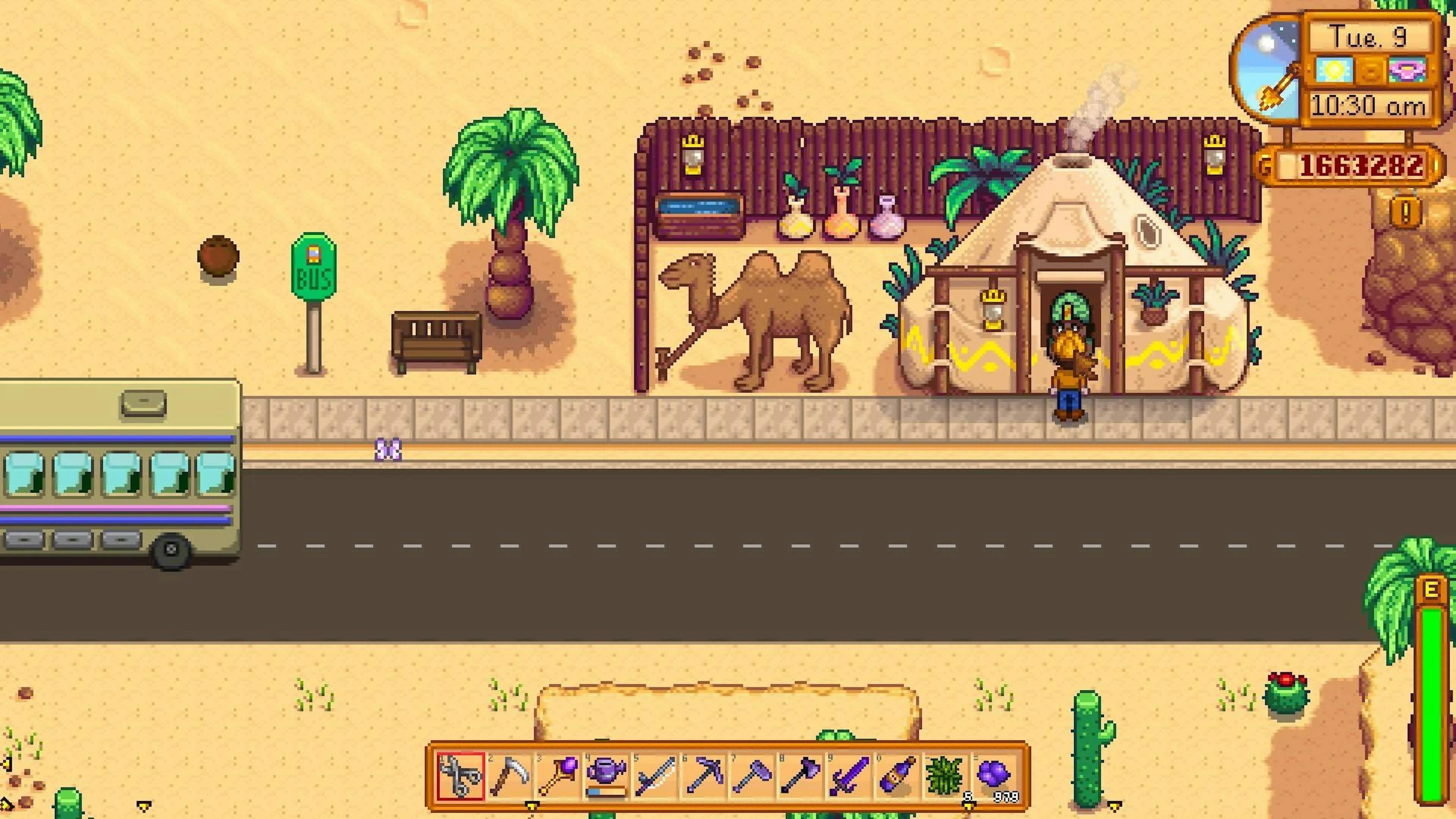 Unlocking and traveling to the desert in Stardew Valley.