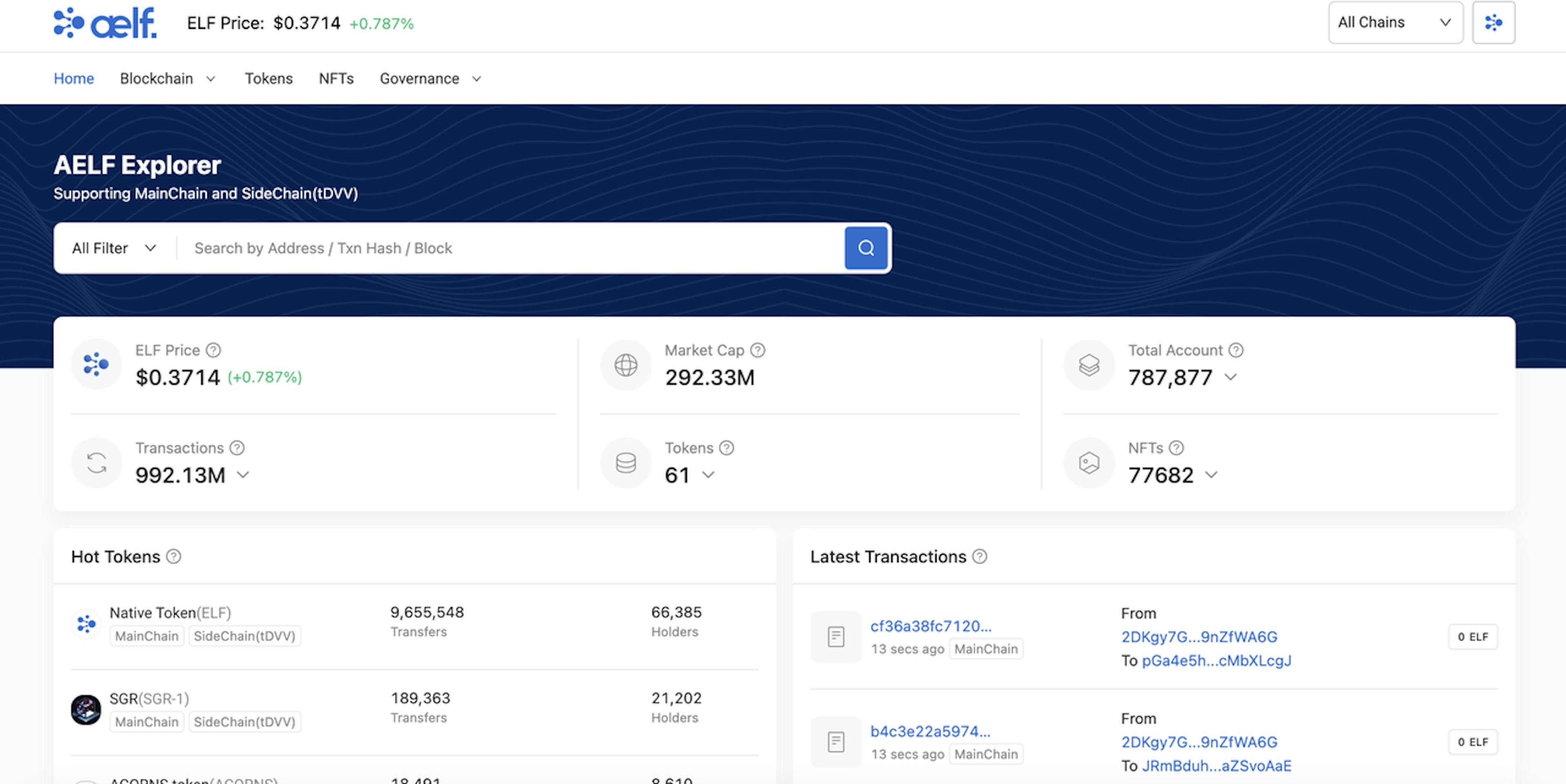 aelfscan, a blockchain explorer, exemplifies simplicity in its interface