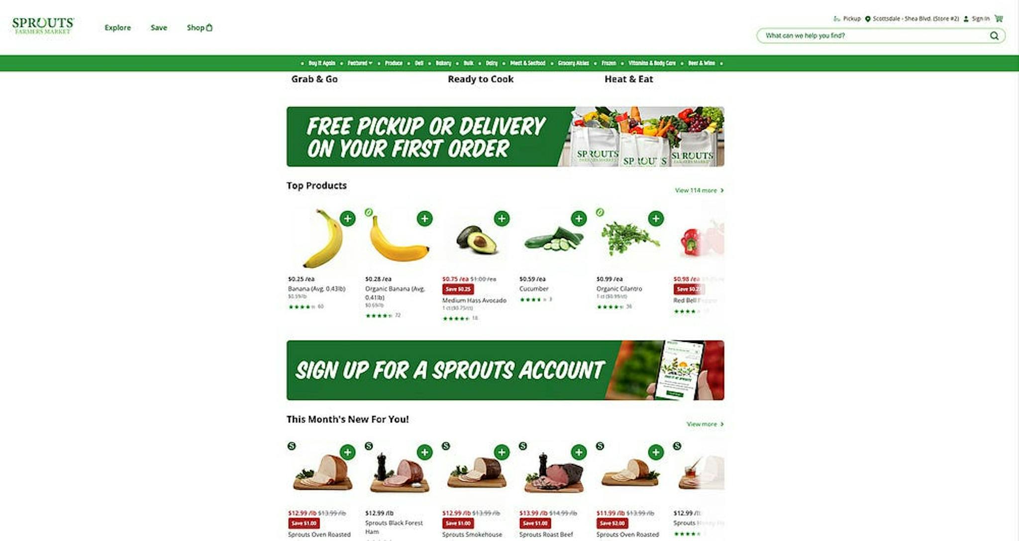 Mặt tiền cửa hàng Sprouts Market được cung cấp bởi Instacart; Nguồn: tác giả