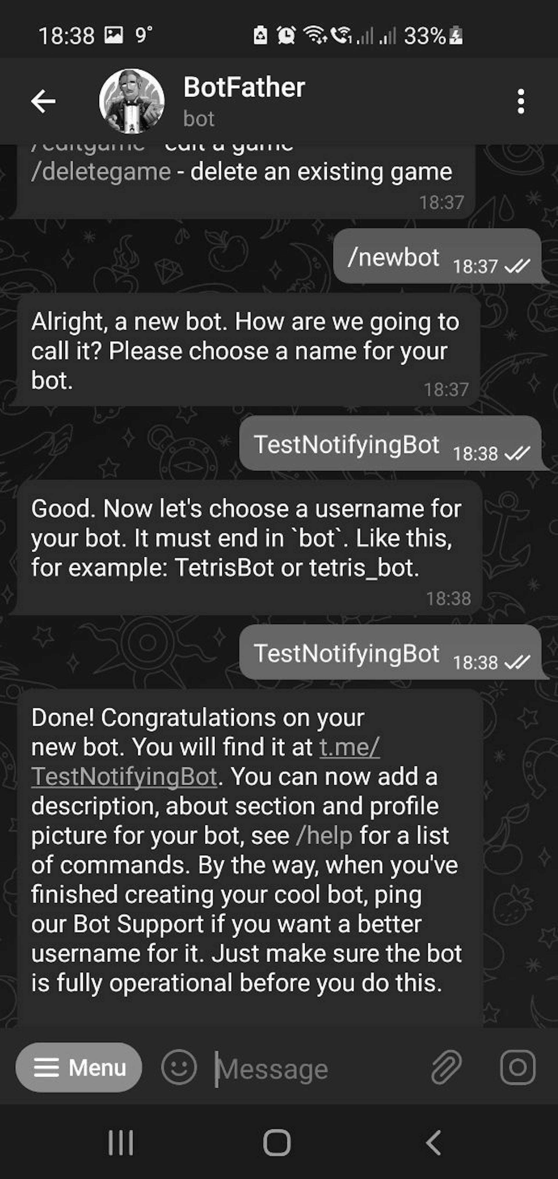 Interacting with BotFather