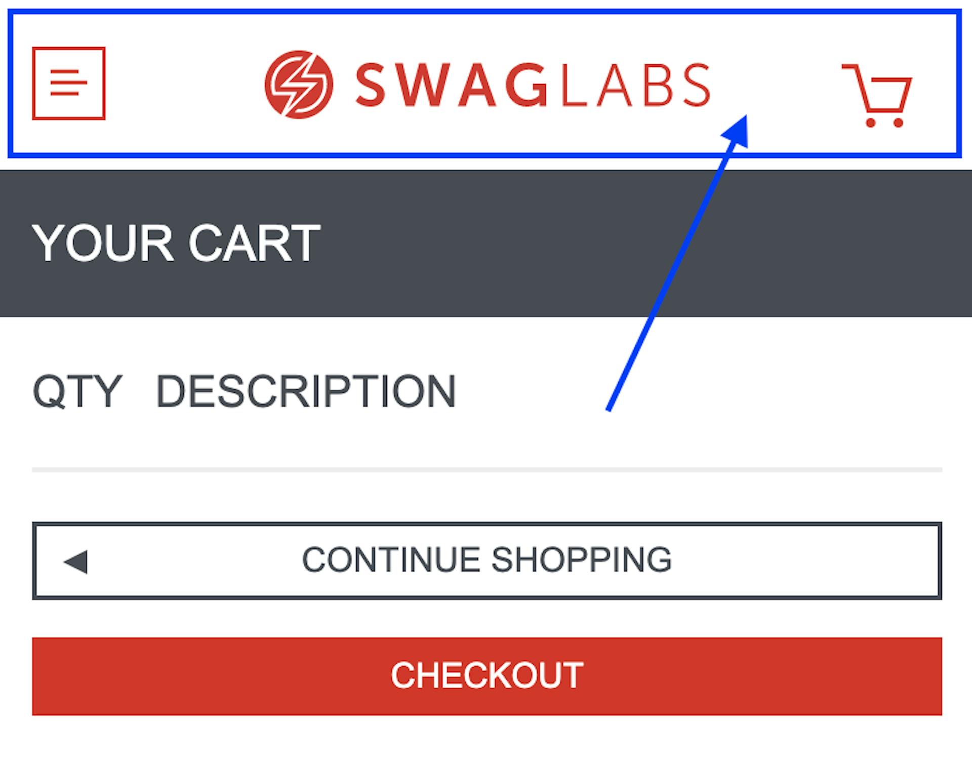 SWAG LABS top navigation bar