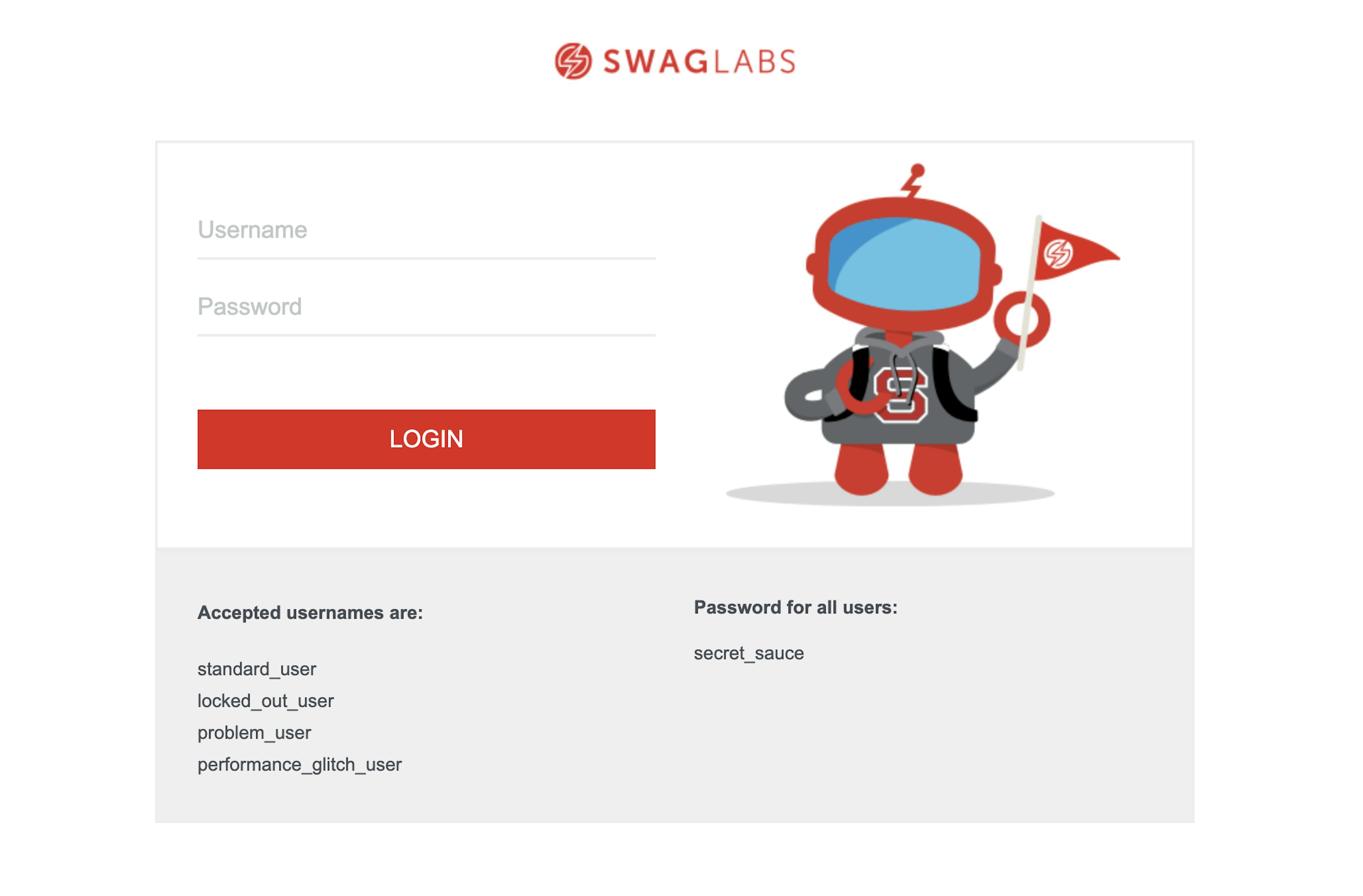 SWAG LABS sign in page