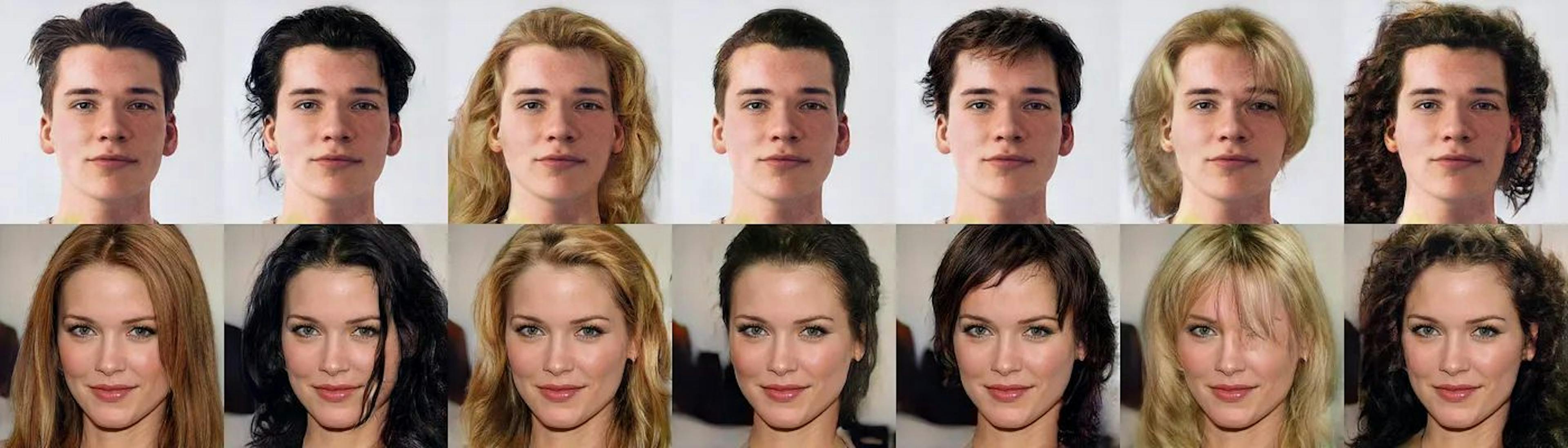 Figure 4. Synthesized face haircut augmentations. Figure by the author.