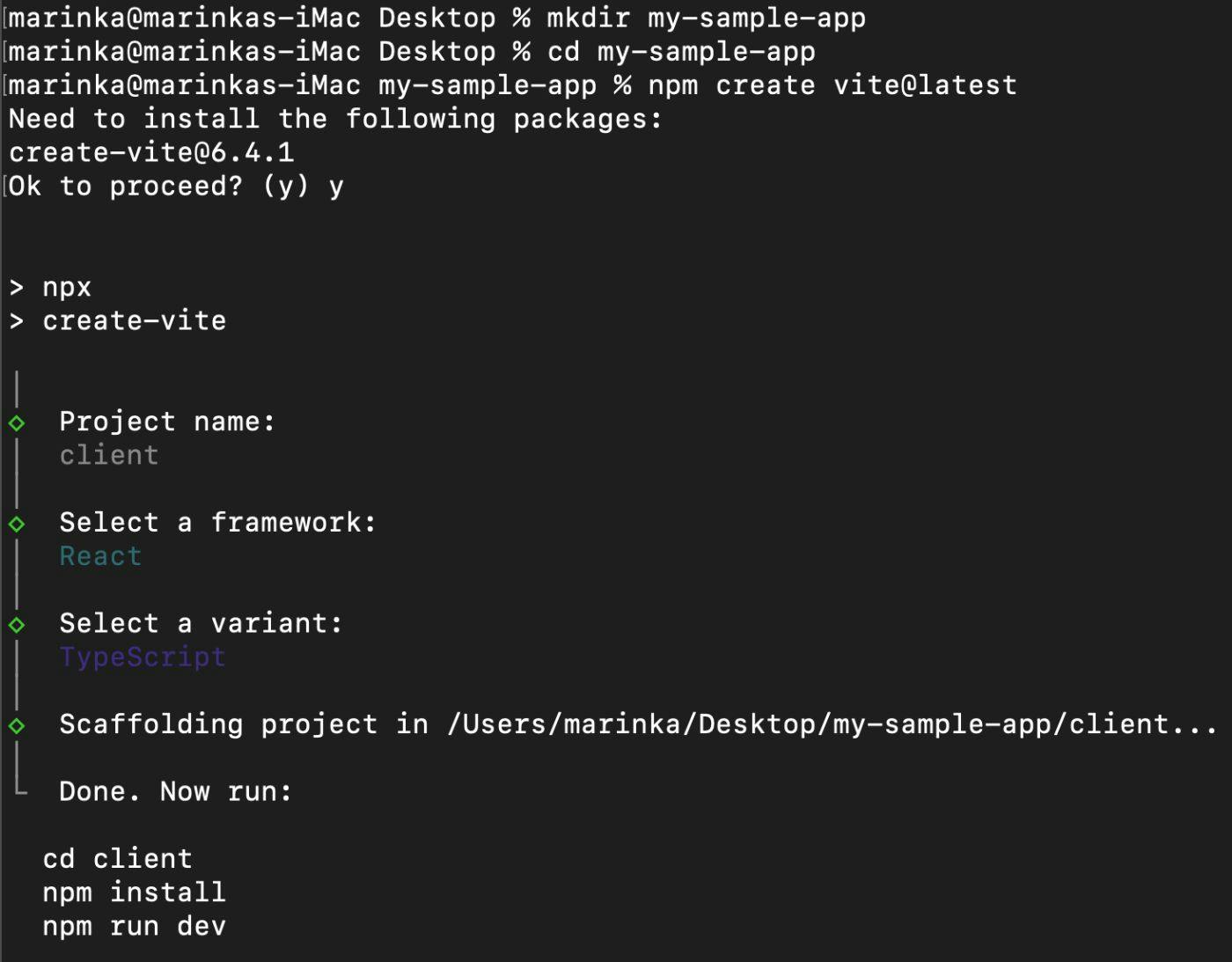 Picture 1. Create a react app with VITE