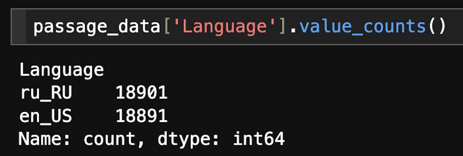 language count in dataset