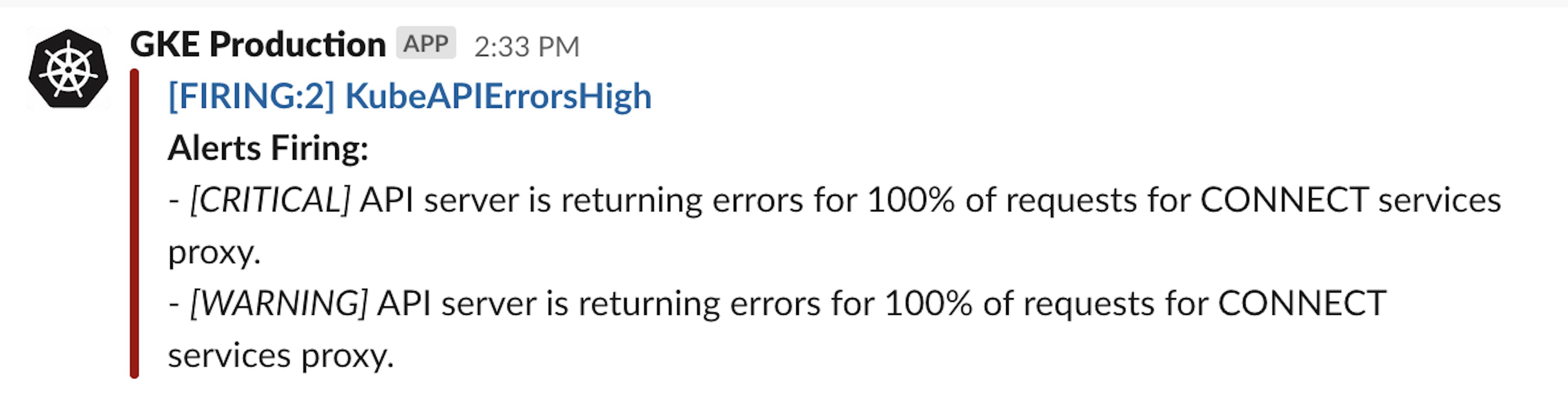 Slack notification KubeAPIErrorsHigh from Production