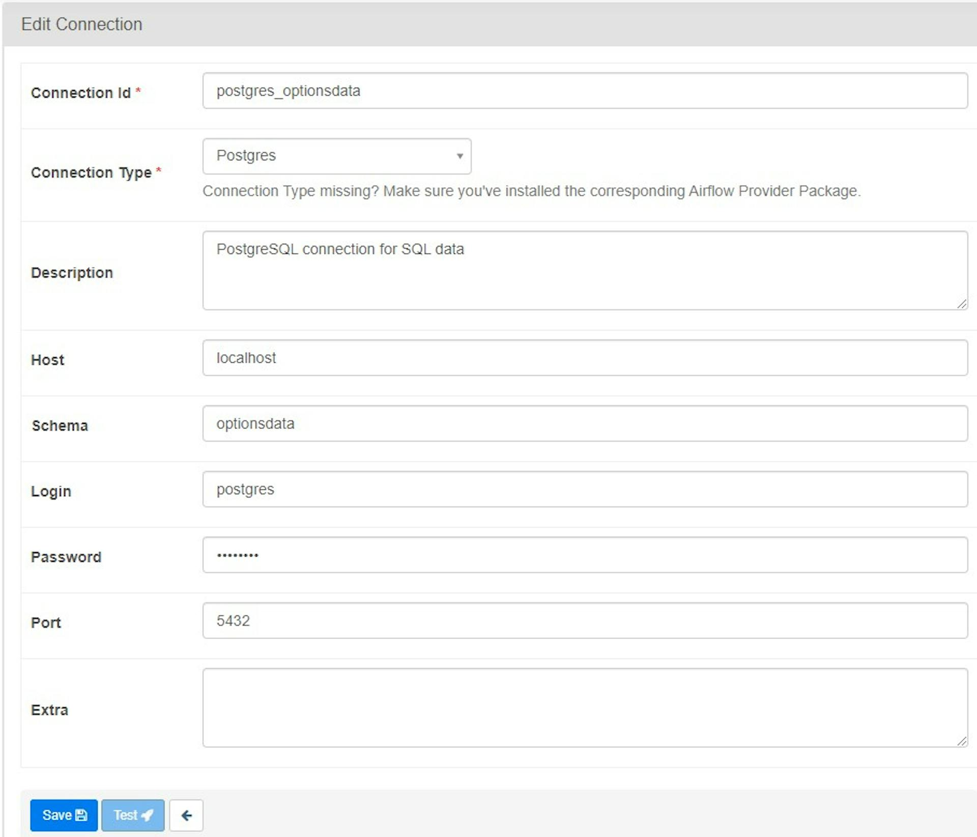 Creating a Postgres connection in the Airflow UI. Image by author.