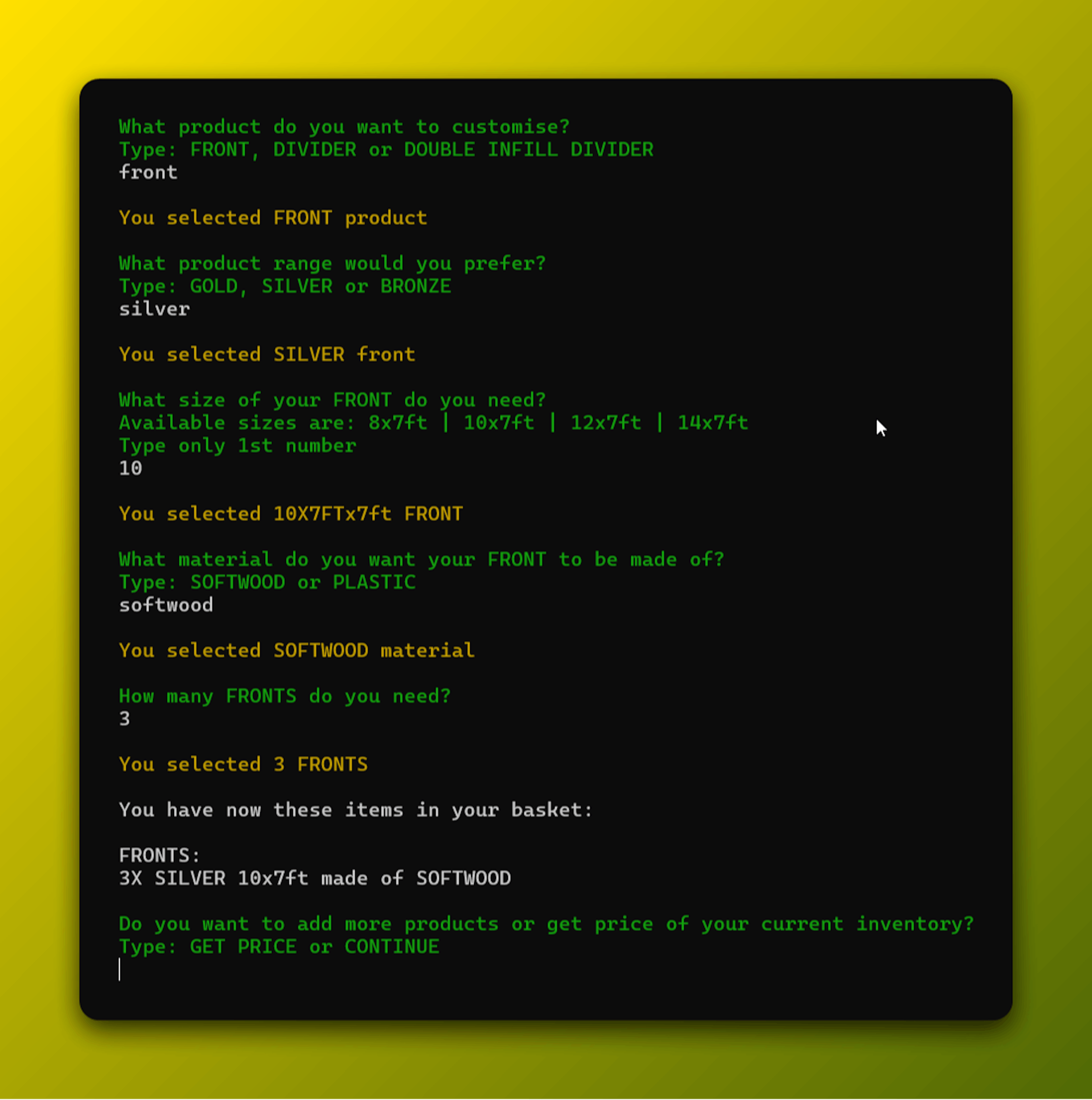 project in console