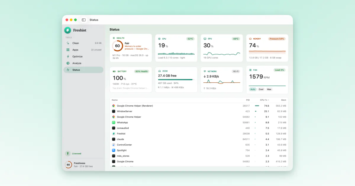 Freshist Earns a 58.28 Proof of Usefulness Score by Building a Subscription-Free, Native macOS Cleaner