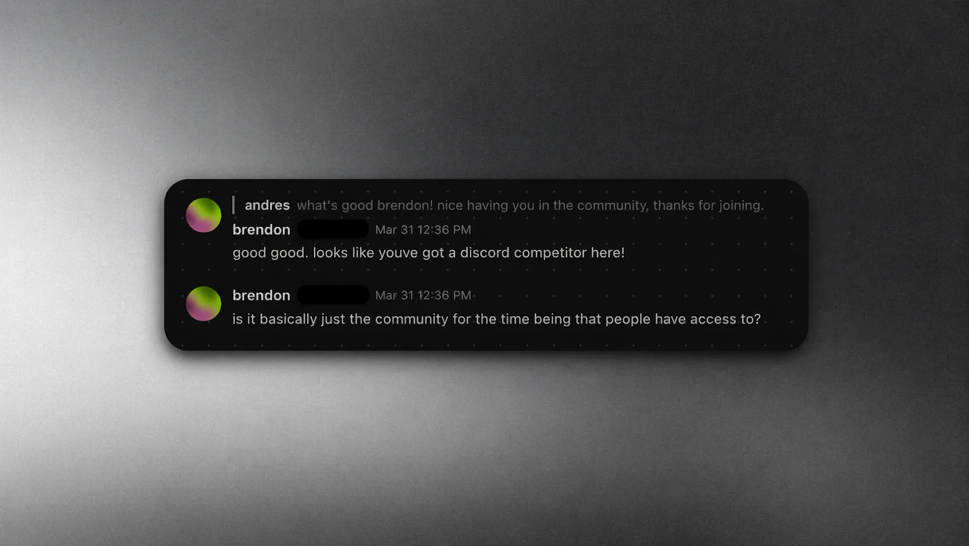 Tenor community member comment, Discord competitor