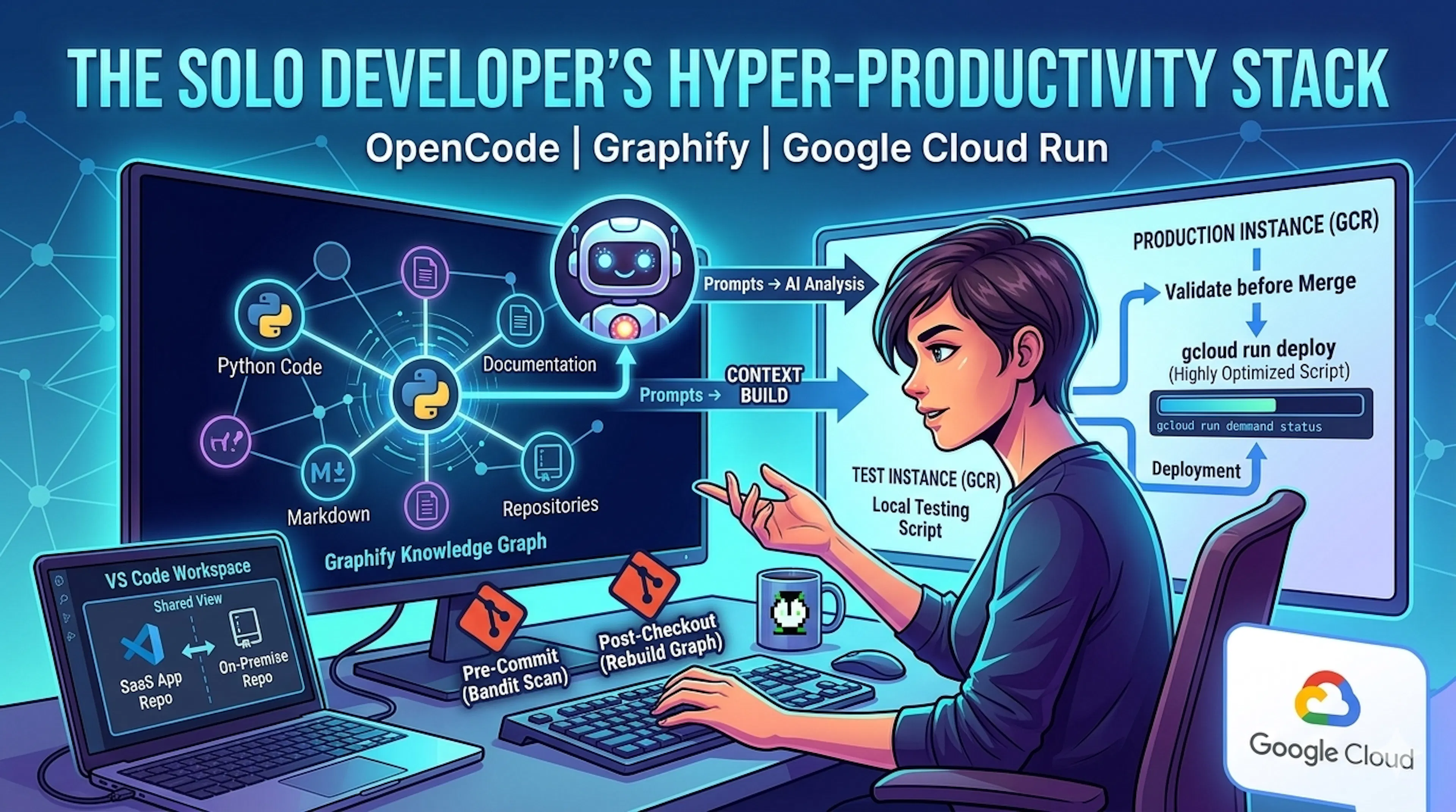 featured image - The Solo Developer’s Hyper-Productivity Stack: OpenCode, Graphify, and Cloud Run