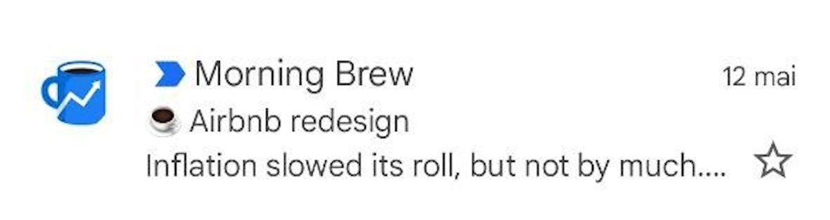 Morning Brew has their brand logo as an avatar — a blue coffee mug with a white arrow that represents a growth diagram