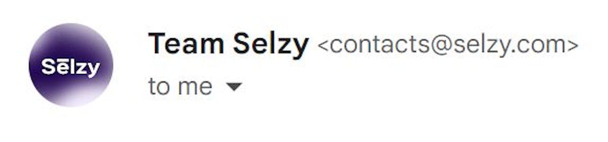 Selzy’s logo shows next to the sender’s name and address in the inbox.
