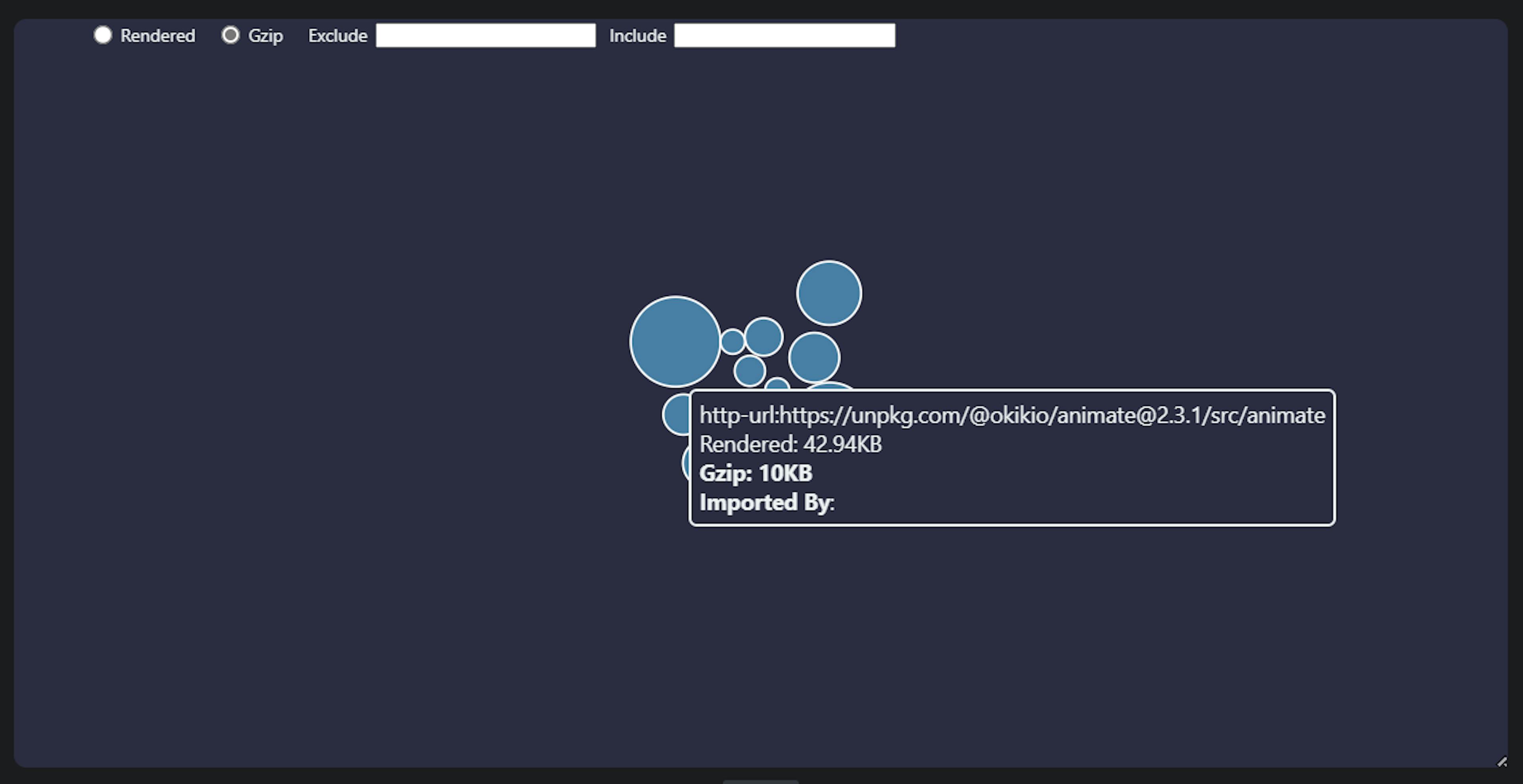 Image of bundlejs' bundle analysis network chart