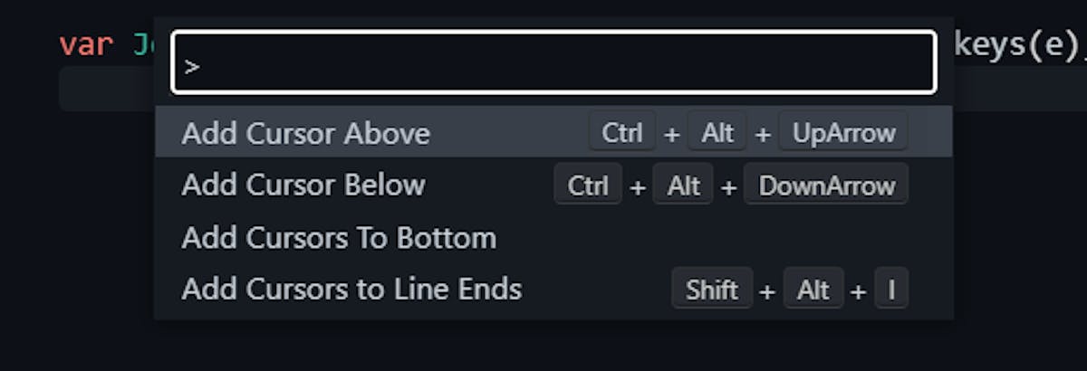 Image of the code editors command palette