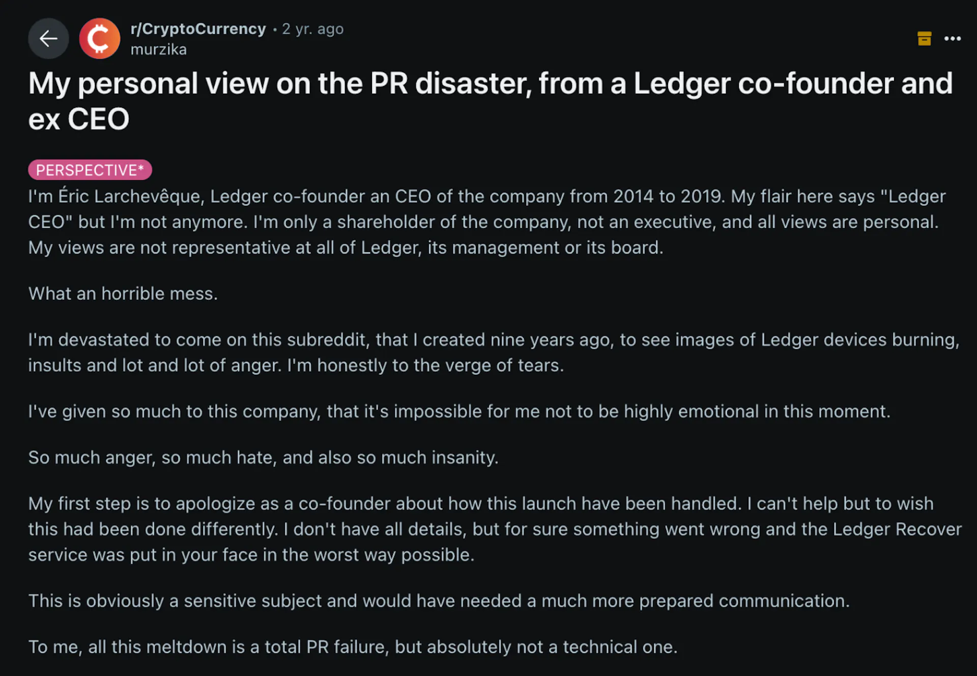 Eric Larchevêque: My personal view on the PR disaster, from a Ledger co-founder and ex CEO