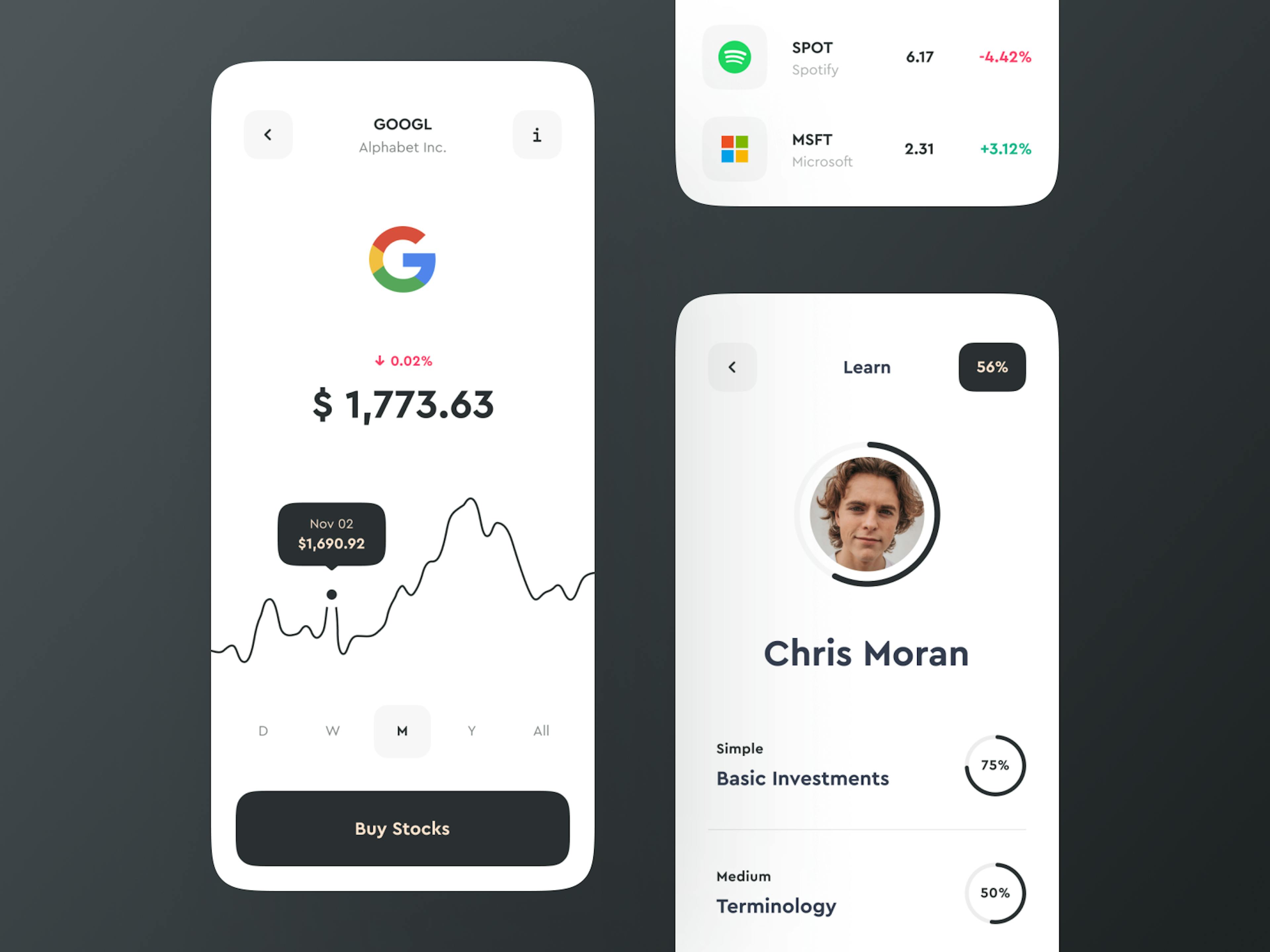 Source: https://dribbble.com/shots/14651304-Stock-Page-Profile-Progress-for-Investment-App/attachments/6346601?mode=media