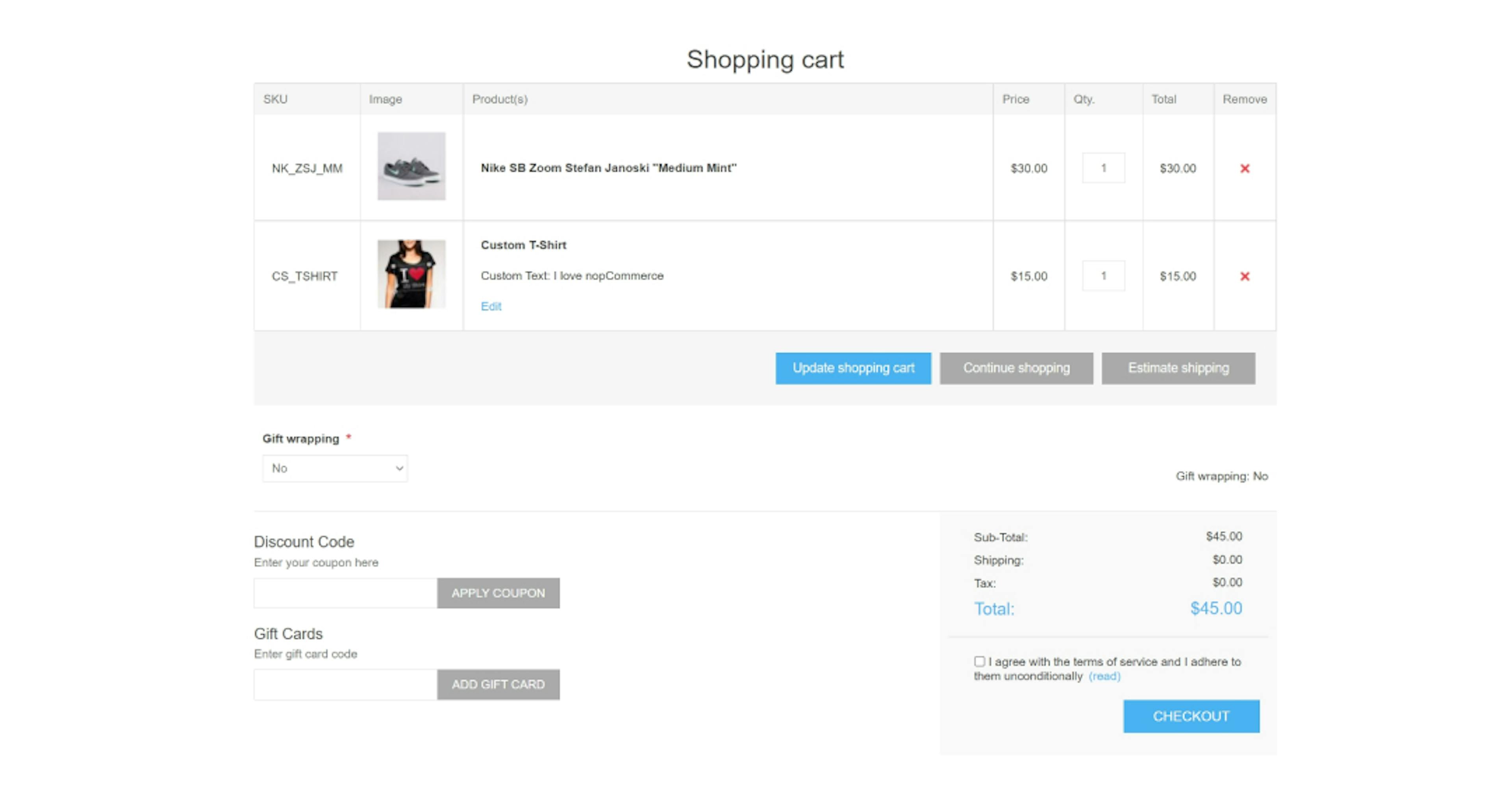 nopCommerce 购物车