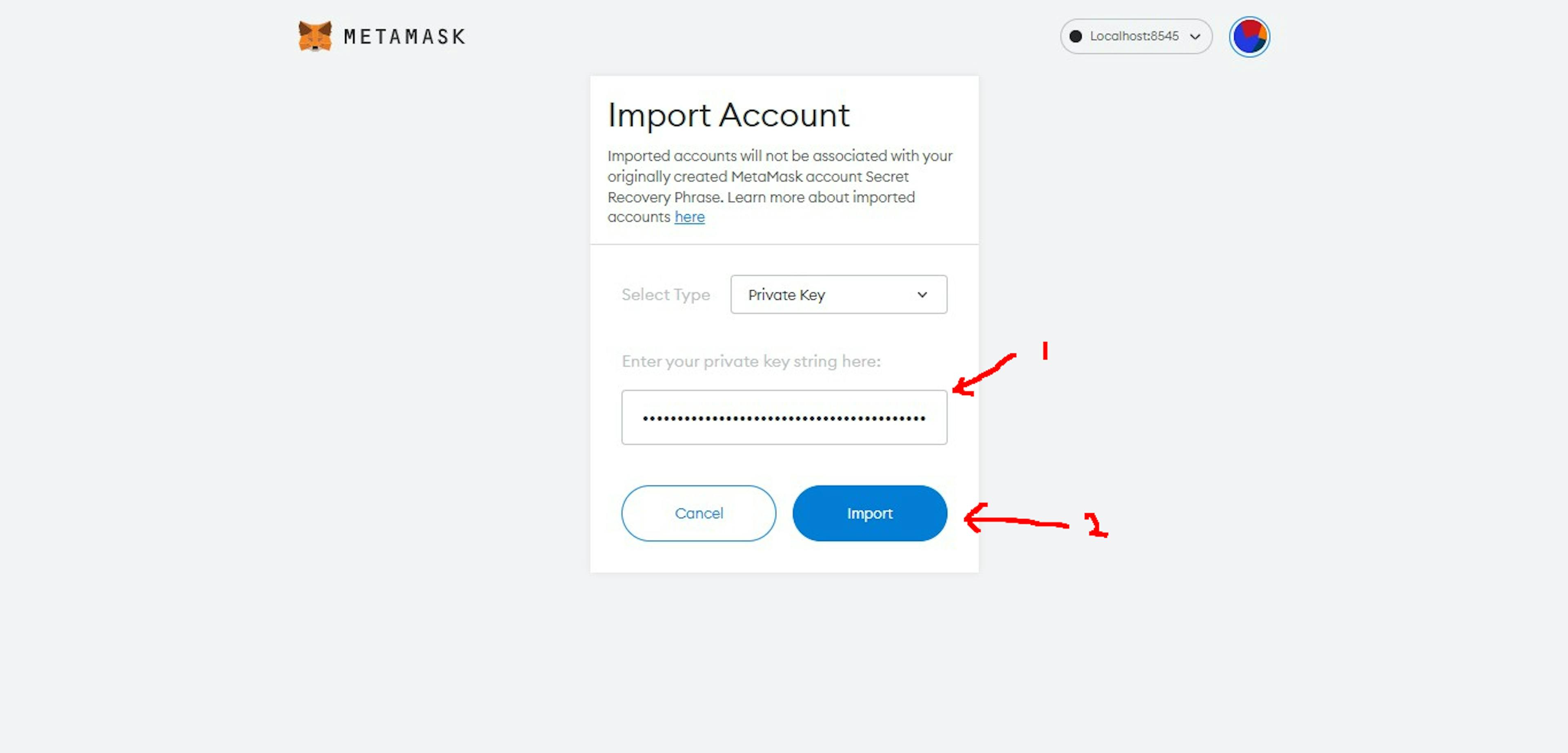 Importing Private Keys from ganache cli