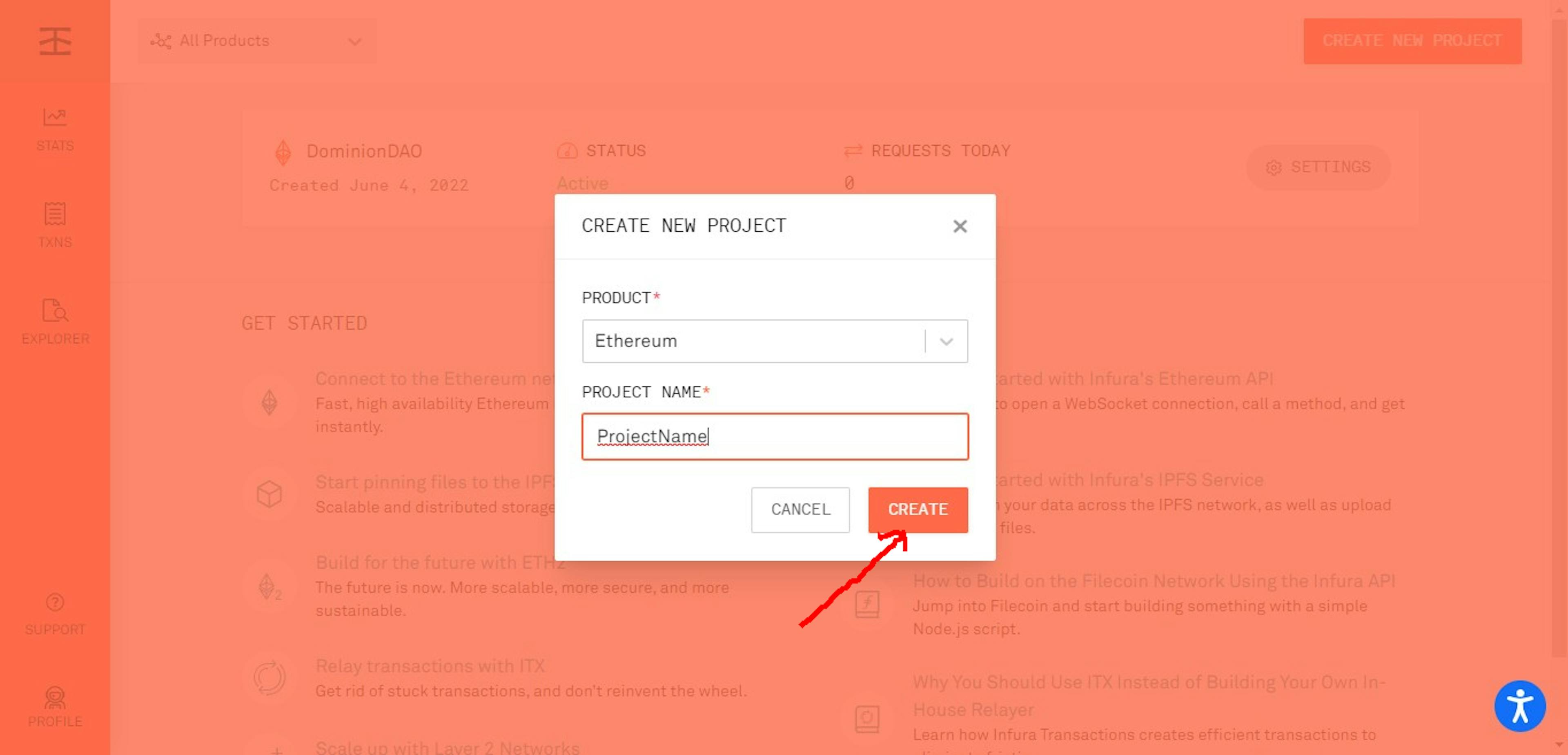 Create a new project: step 2