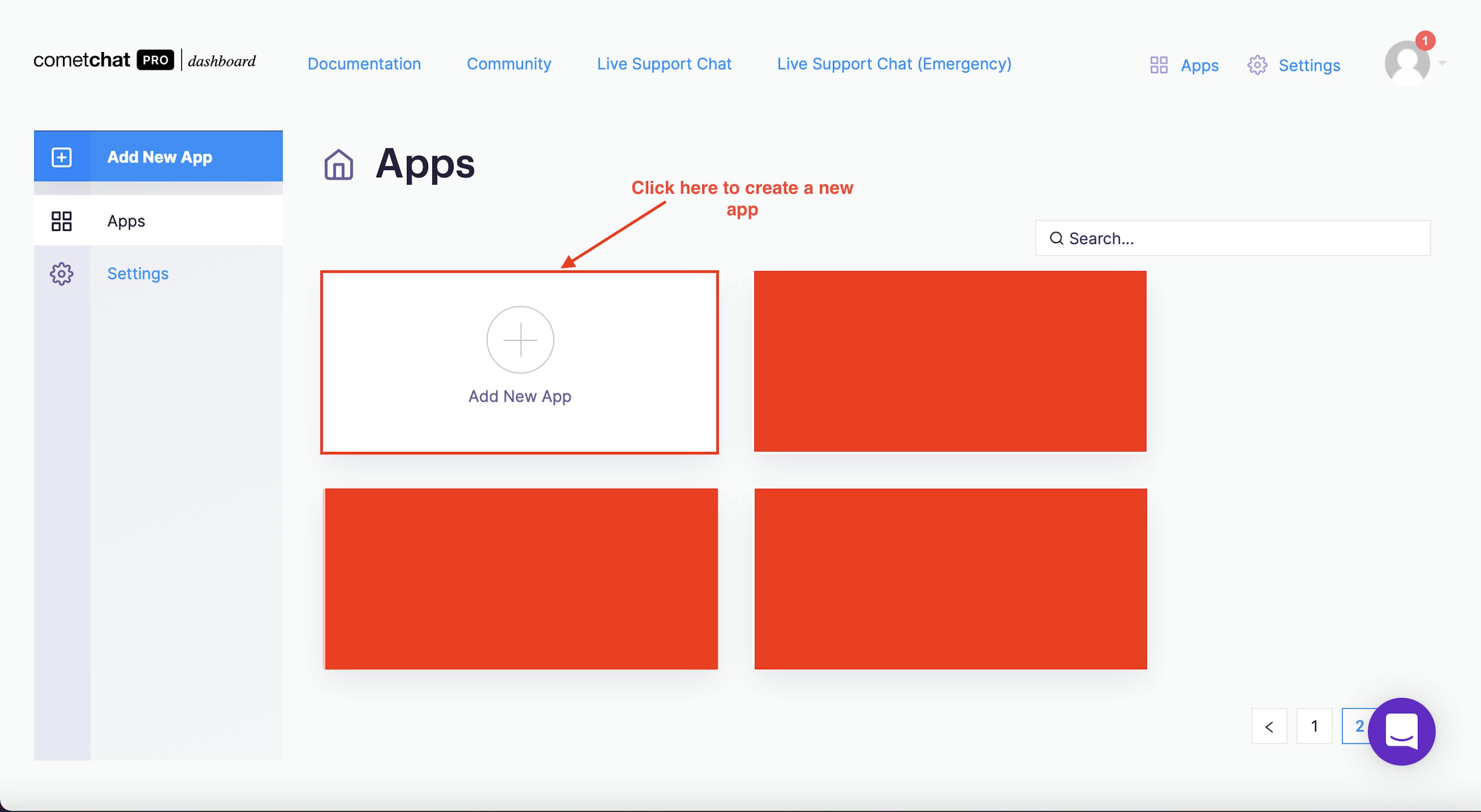 Create a new CometChat app - Step 1