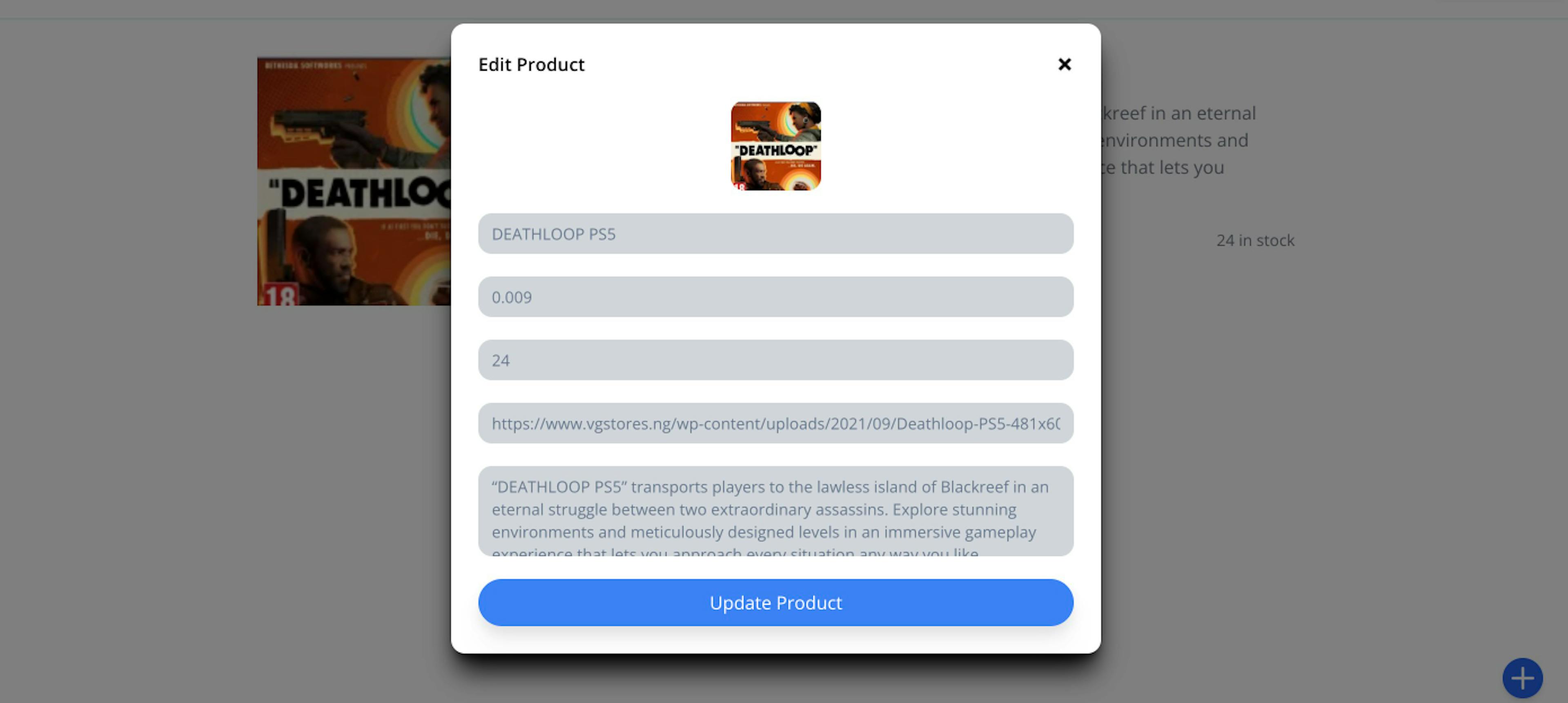 Launched by the Edit Product Button