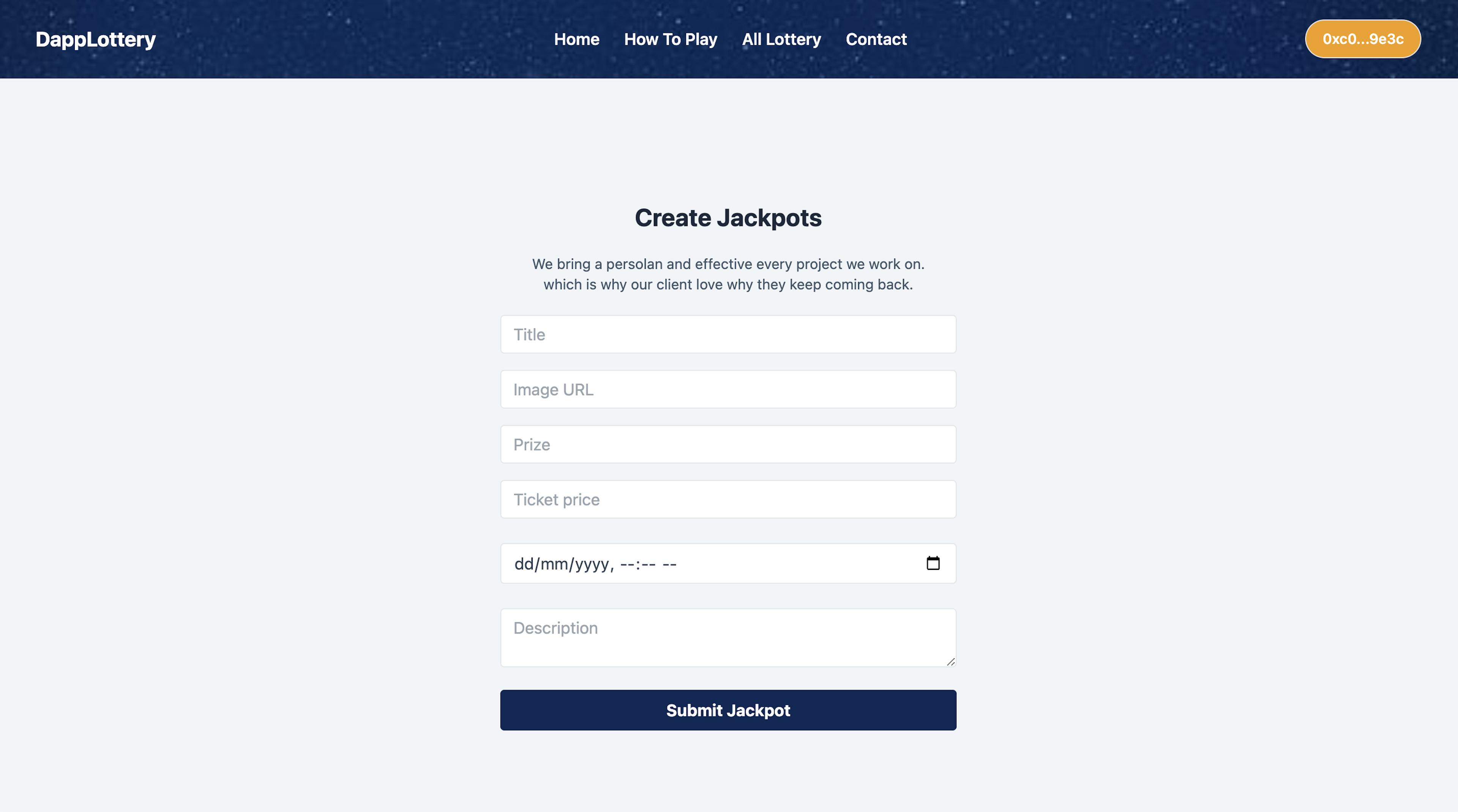 Create Lottery Page