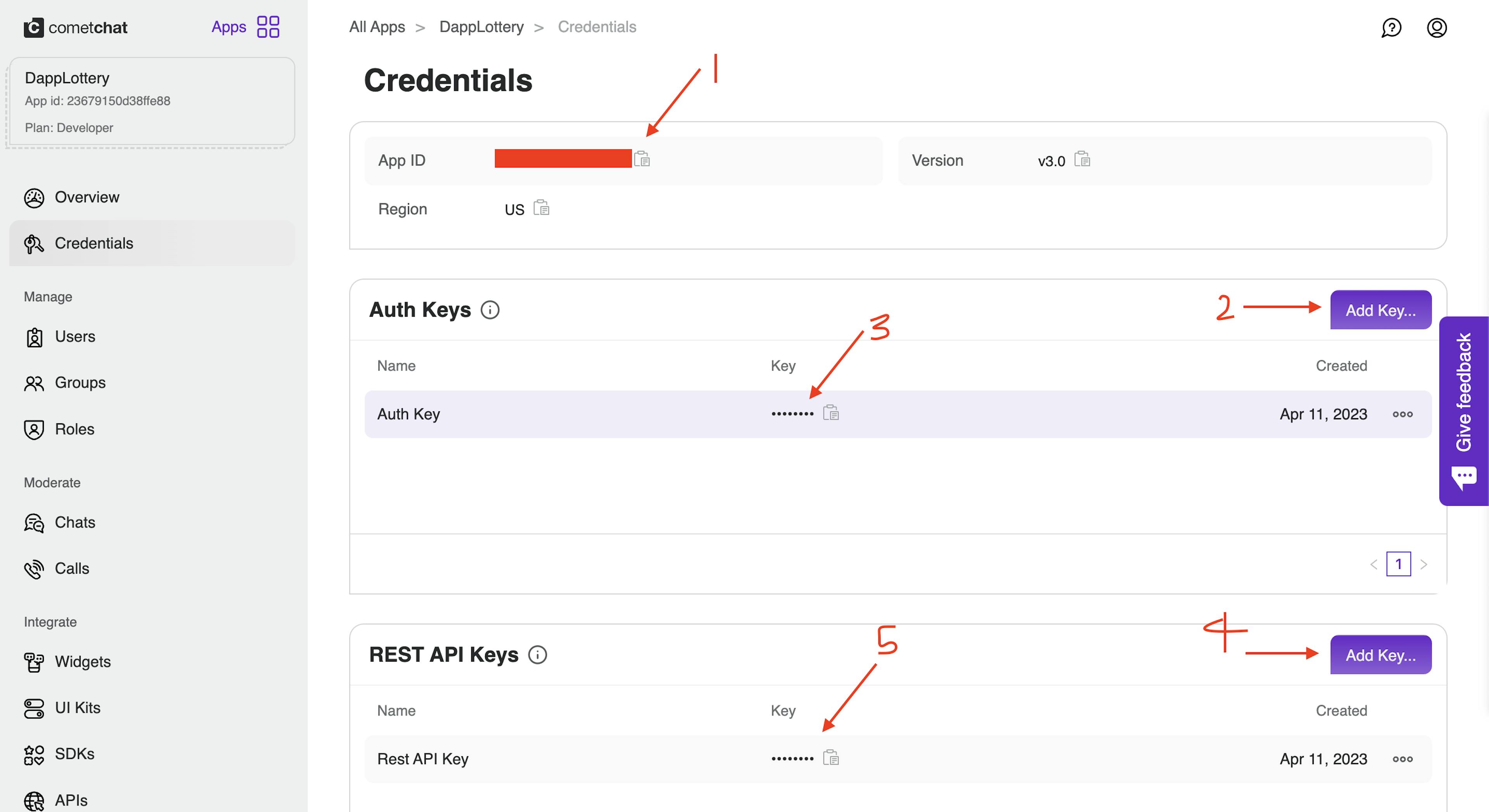 Copy the APP_ID, REGION, and AUTH_KEY