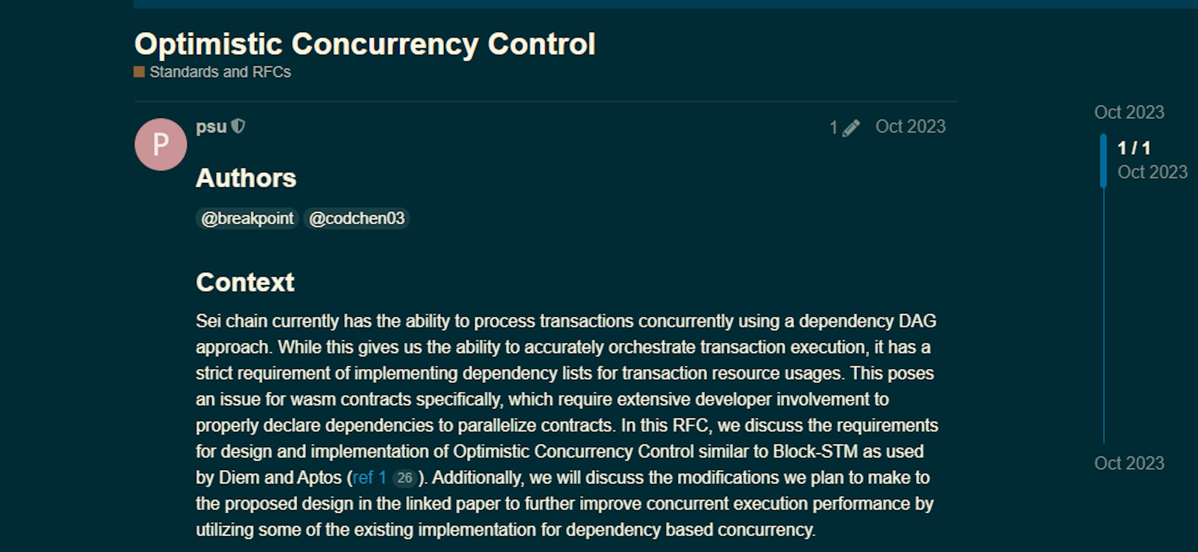 Figure 34: Screenshot of SEI forums discussing adoption of OCC (Block-STM) 