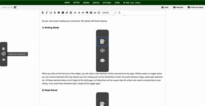 featured image - Writing Mode: Less Distractions, Hear Your Draft Read Aloud 및 AI 피드백 액세스