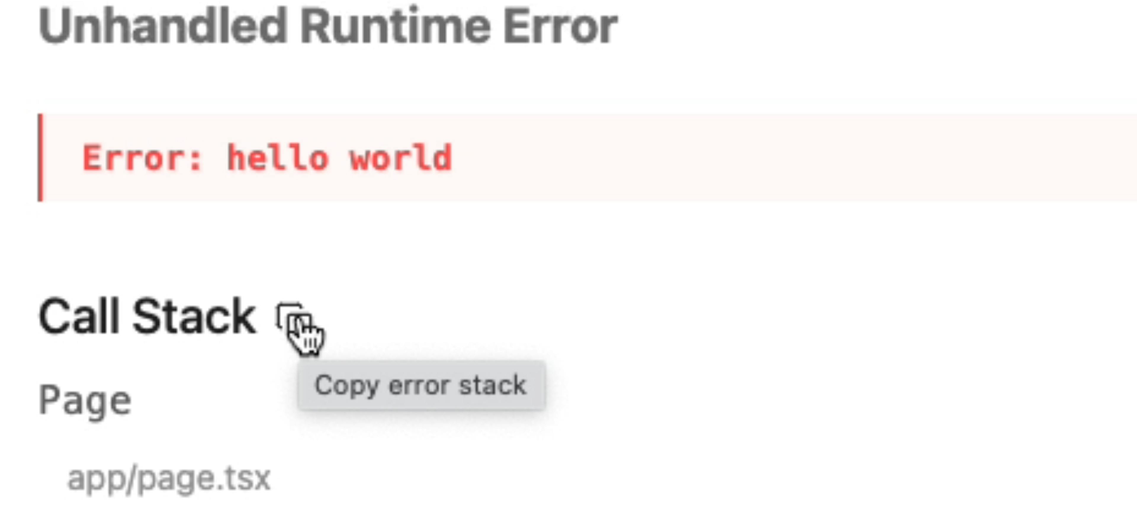 Example of copying the error stack in next.js