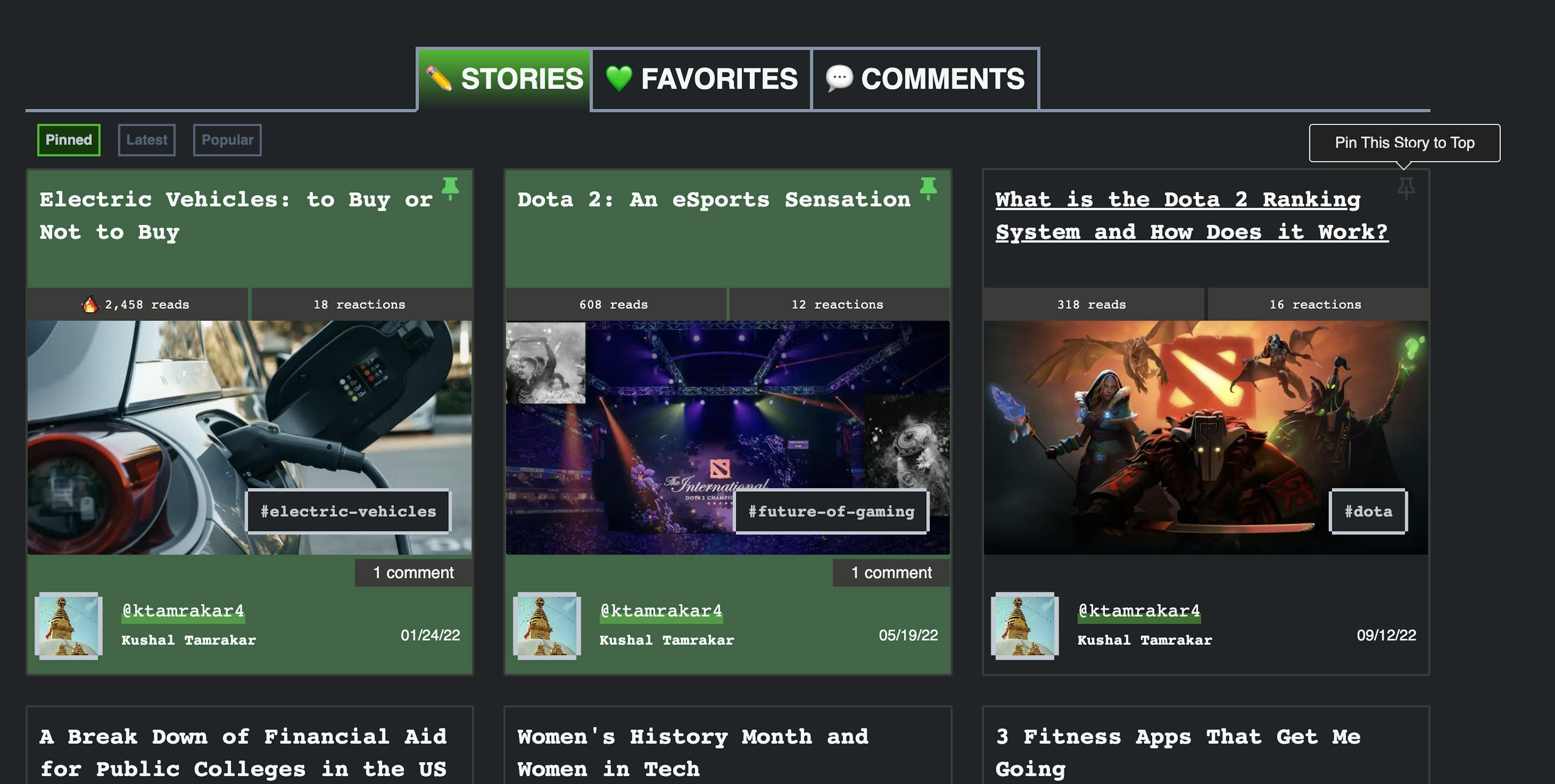 Pin your three favorite stories to the top of your story list