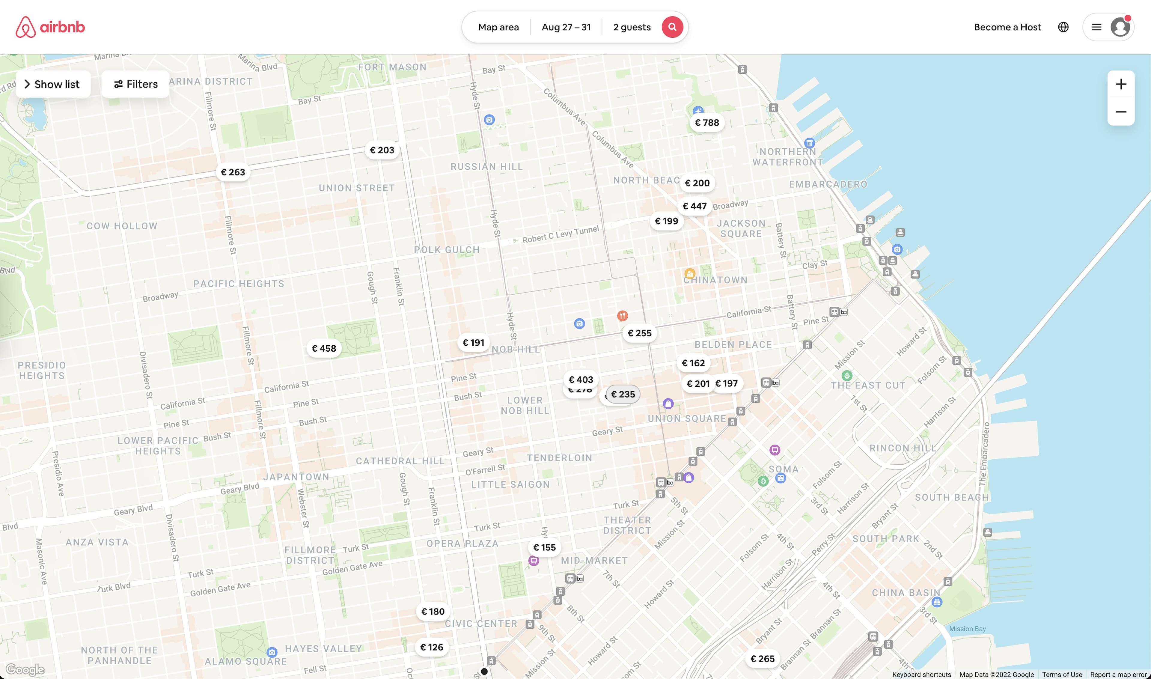 Airbnb map view screenshot