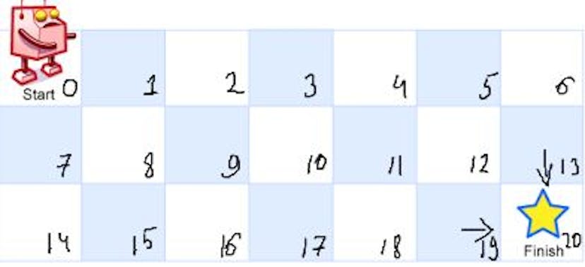 numbered cells for the robot to traverse