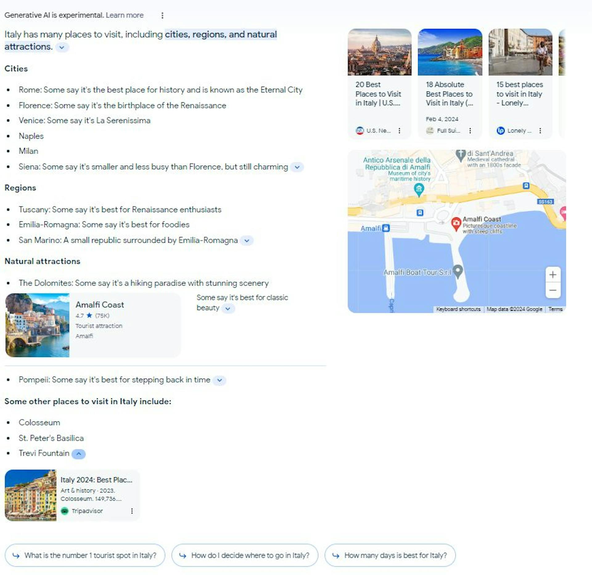 Google SGE Beta turistik sonuçları