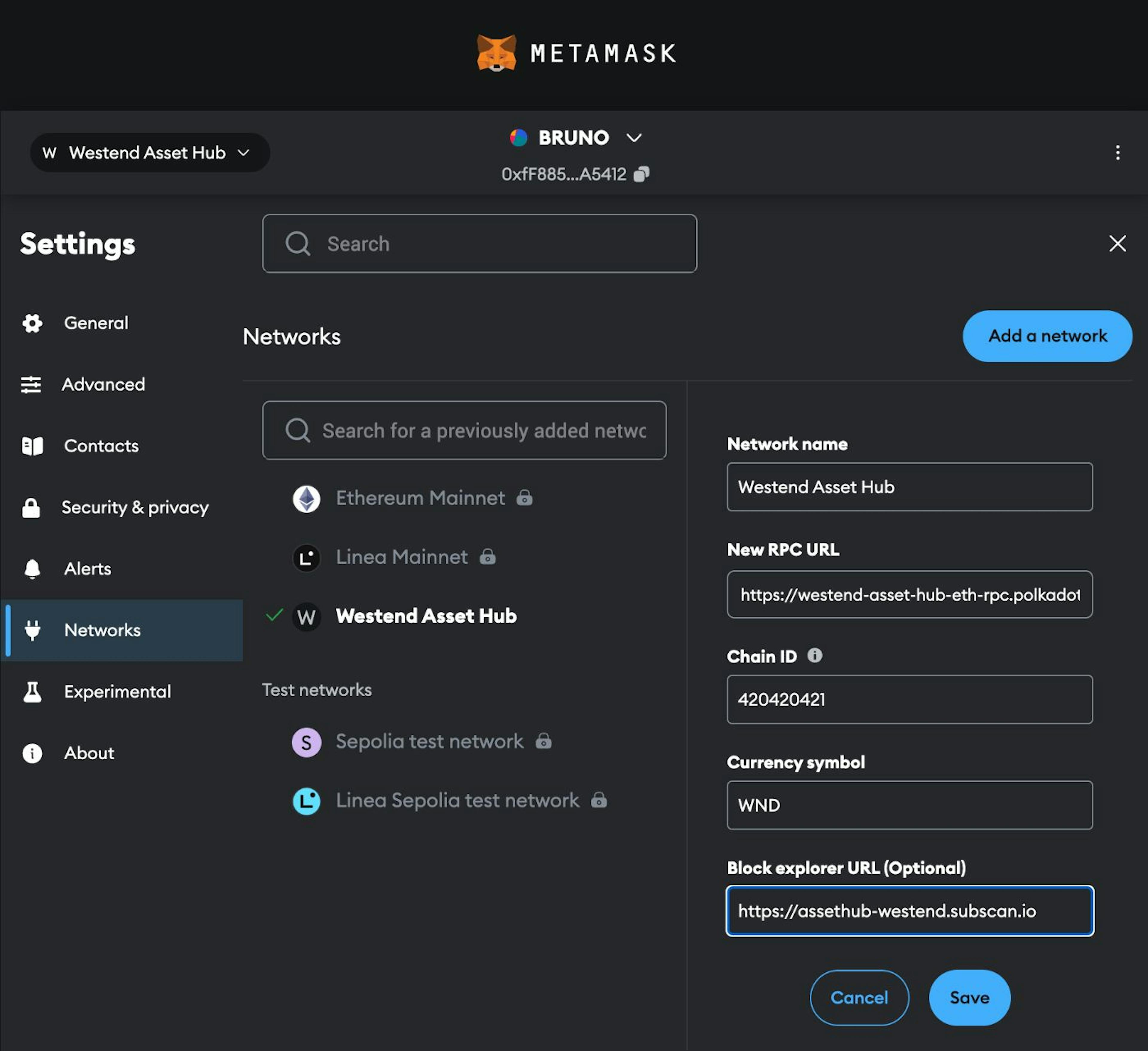 MetaMask (Settings)